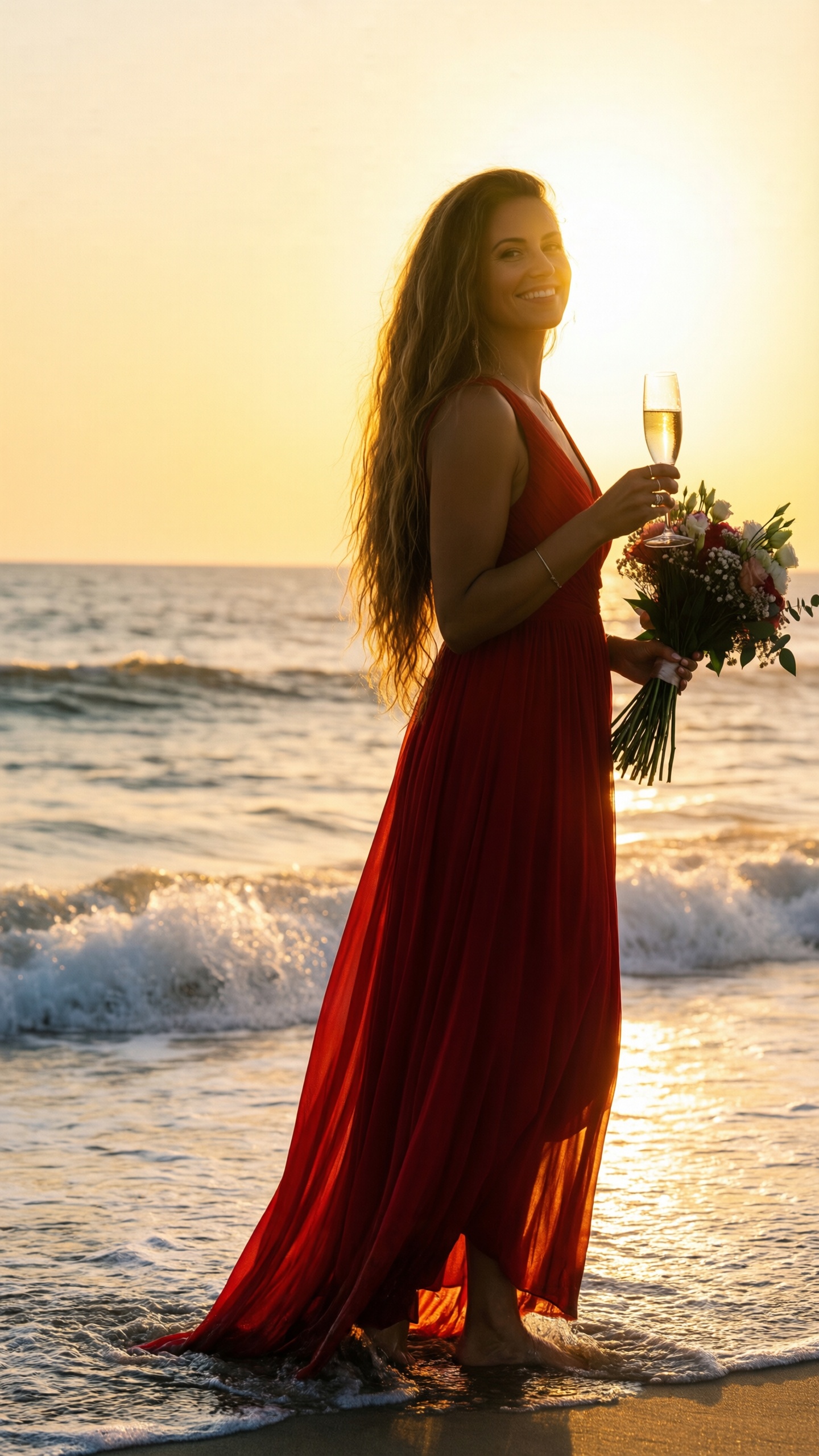 Elegant Sunset Beach Portrait - AI generated wallpaper
