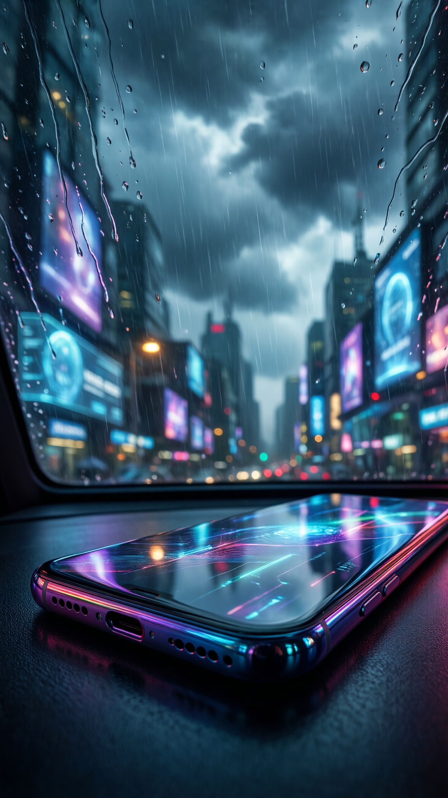 Cyberpunk Rainy Cityscape - AI generated wallpaper