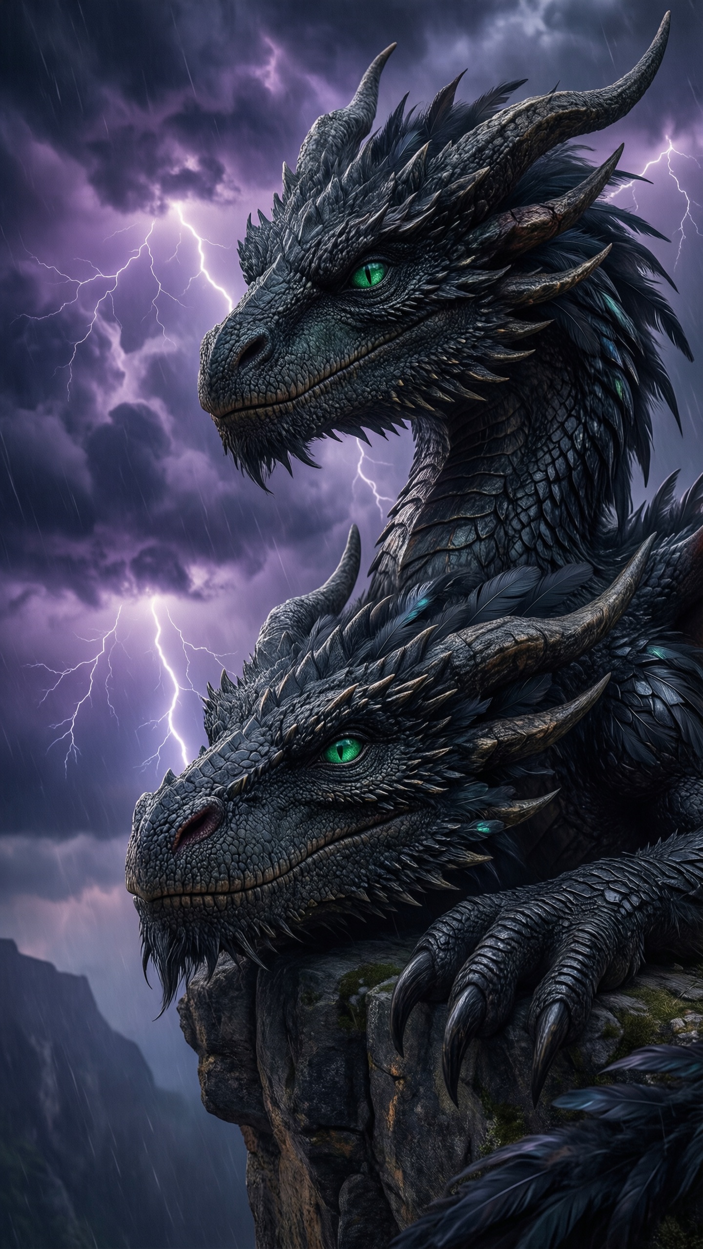 Majestic Dragon in Storm - AI generated wallpaper