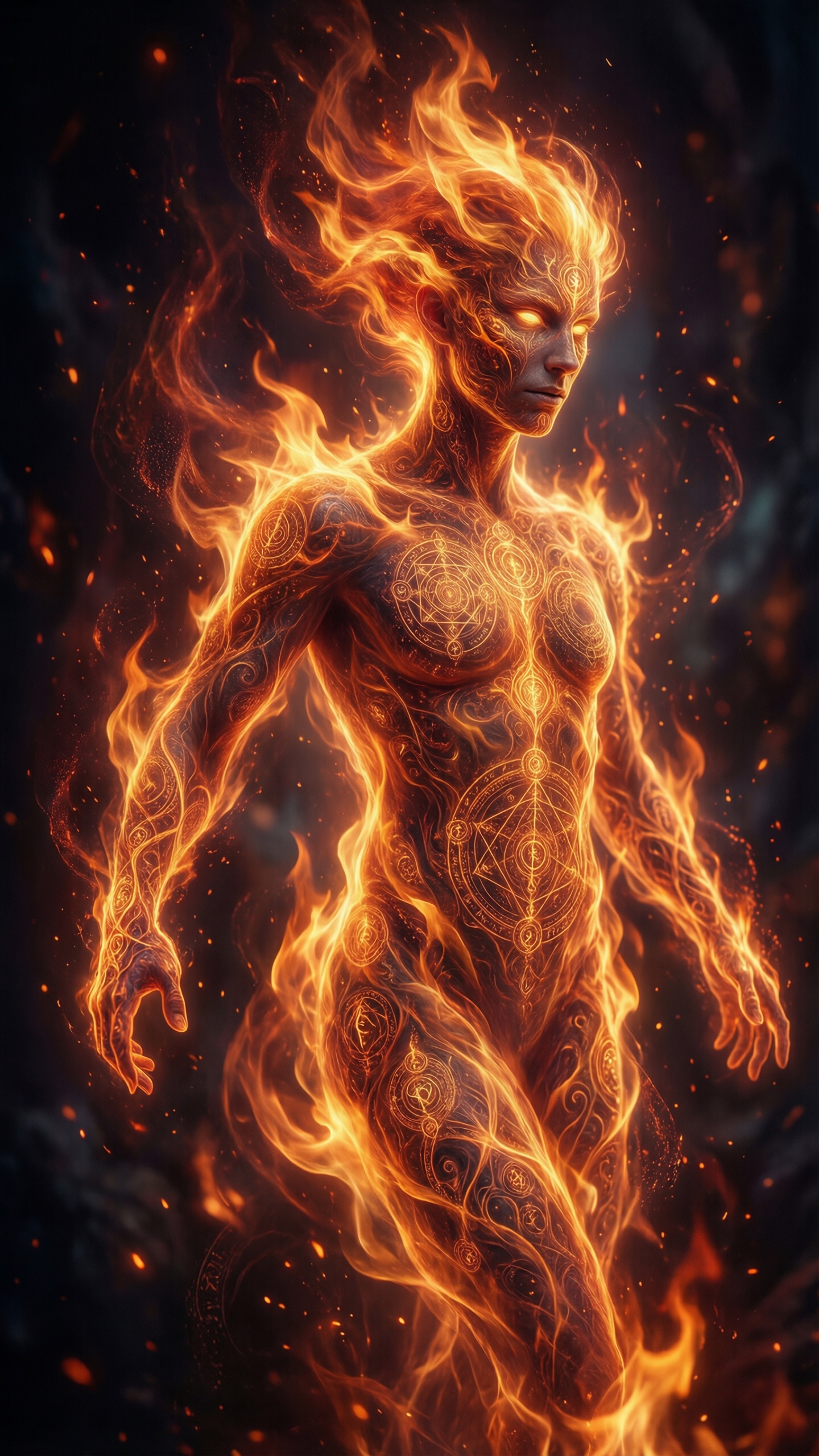 Fiery Goddess in Flames - AI generated wallpaper