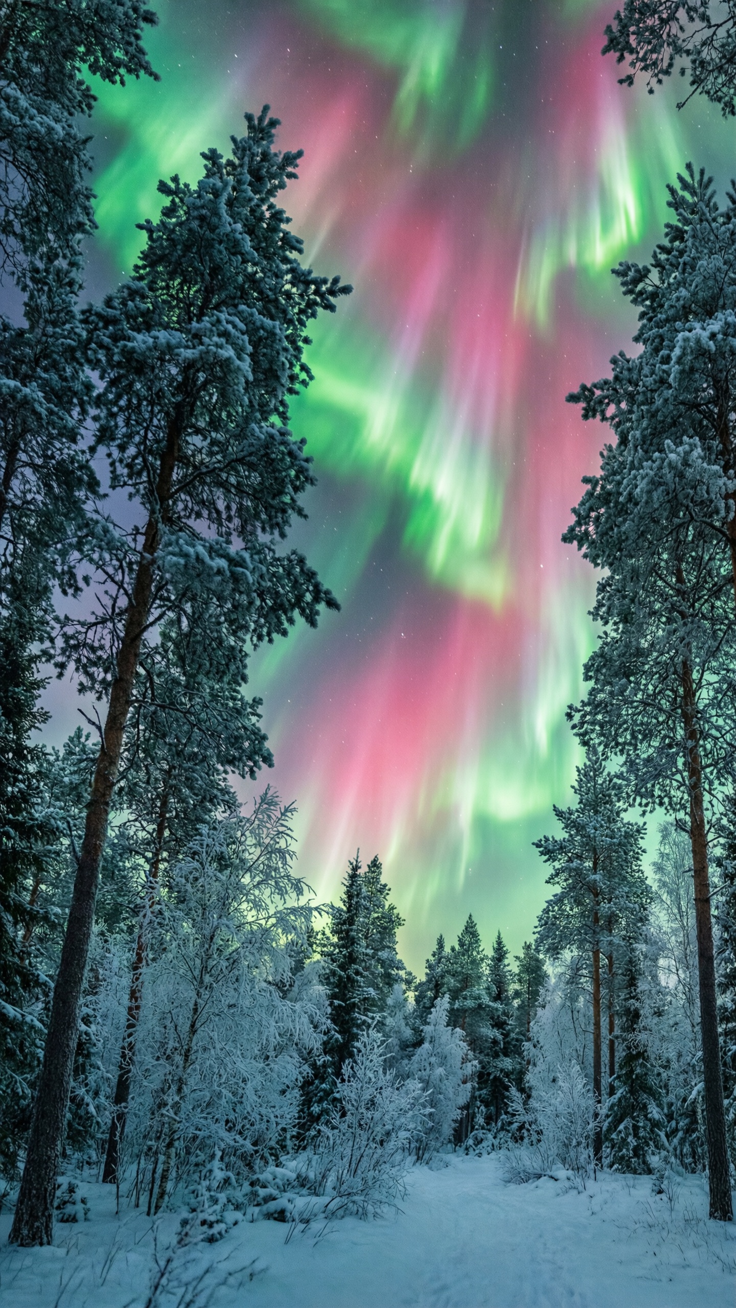 Winter Aurora Forest - AI generated wallpaper