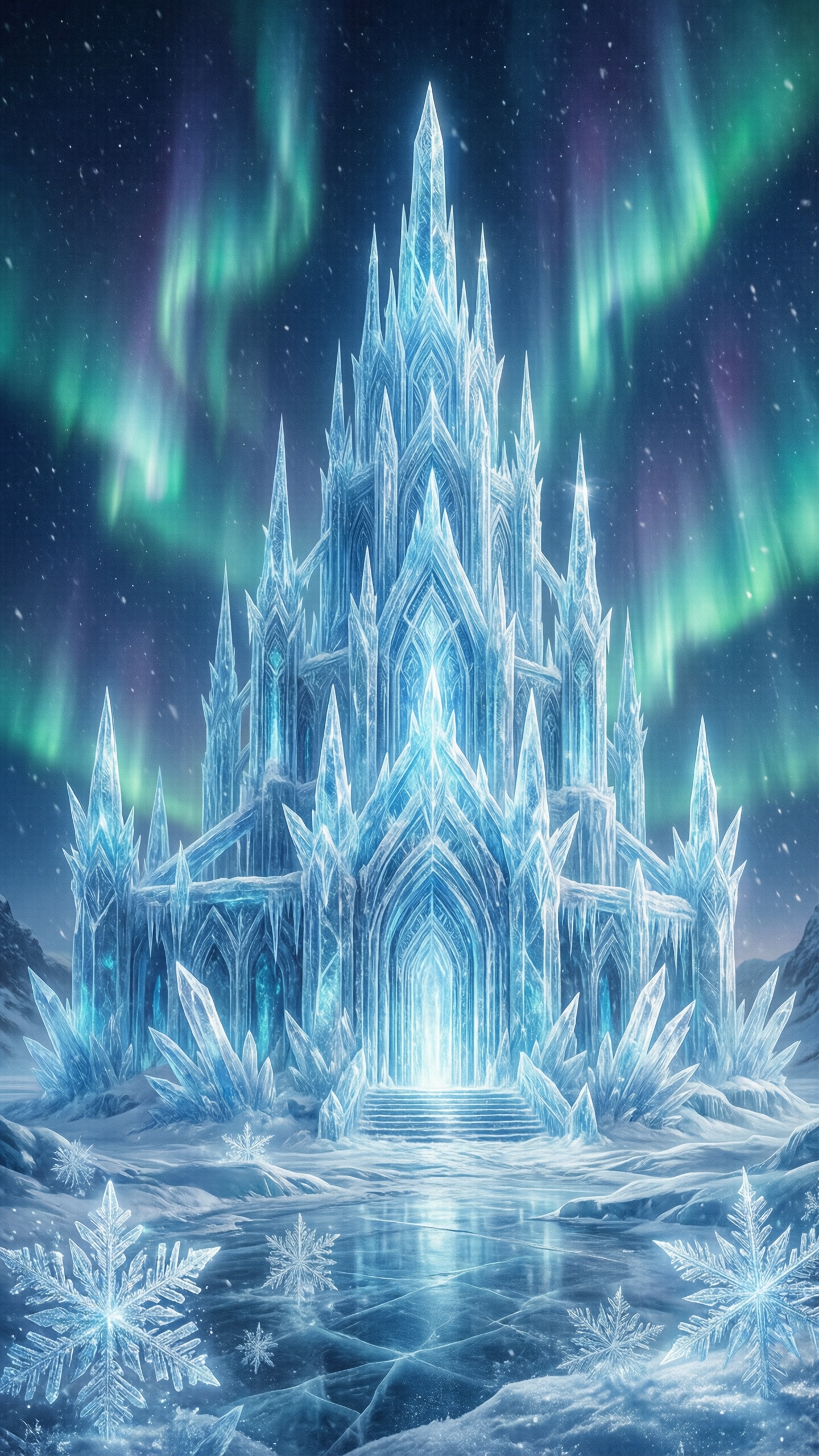 Frozen Castle in Aurora - AI generated wallpaper