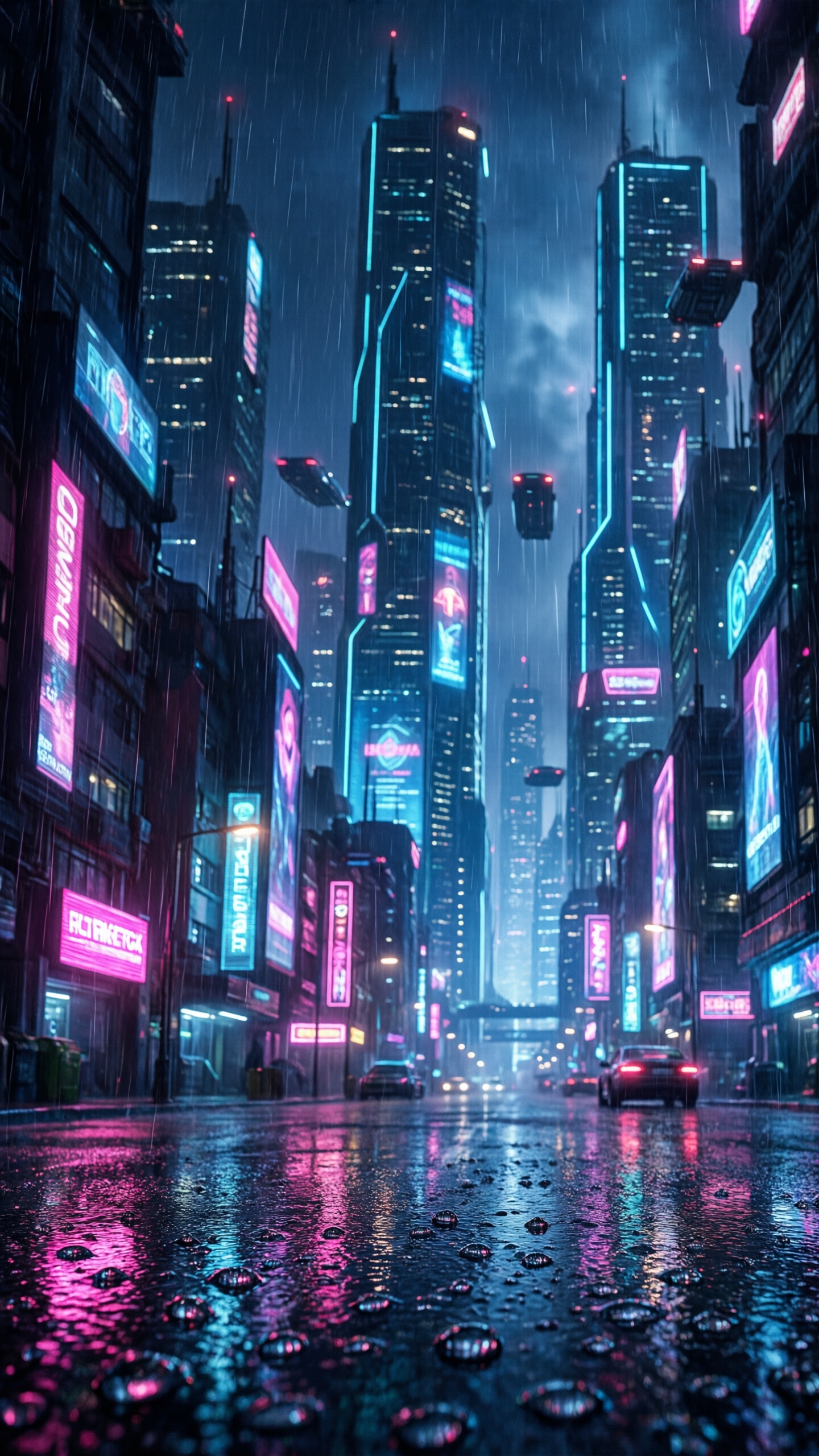 Cyberpunk Neon Rain Cityscape - AI generated wallpaper