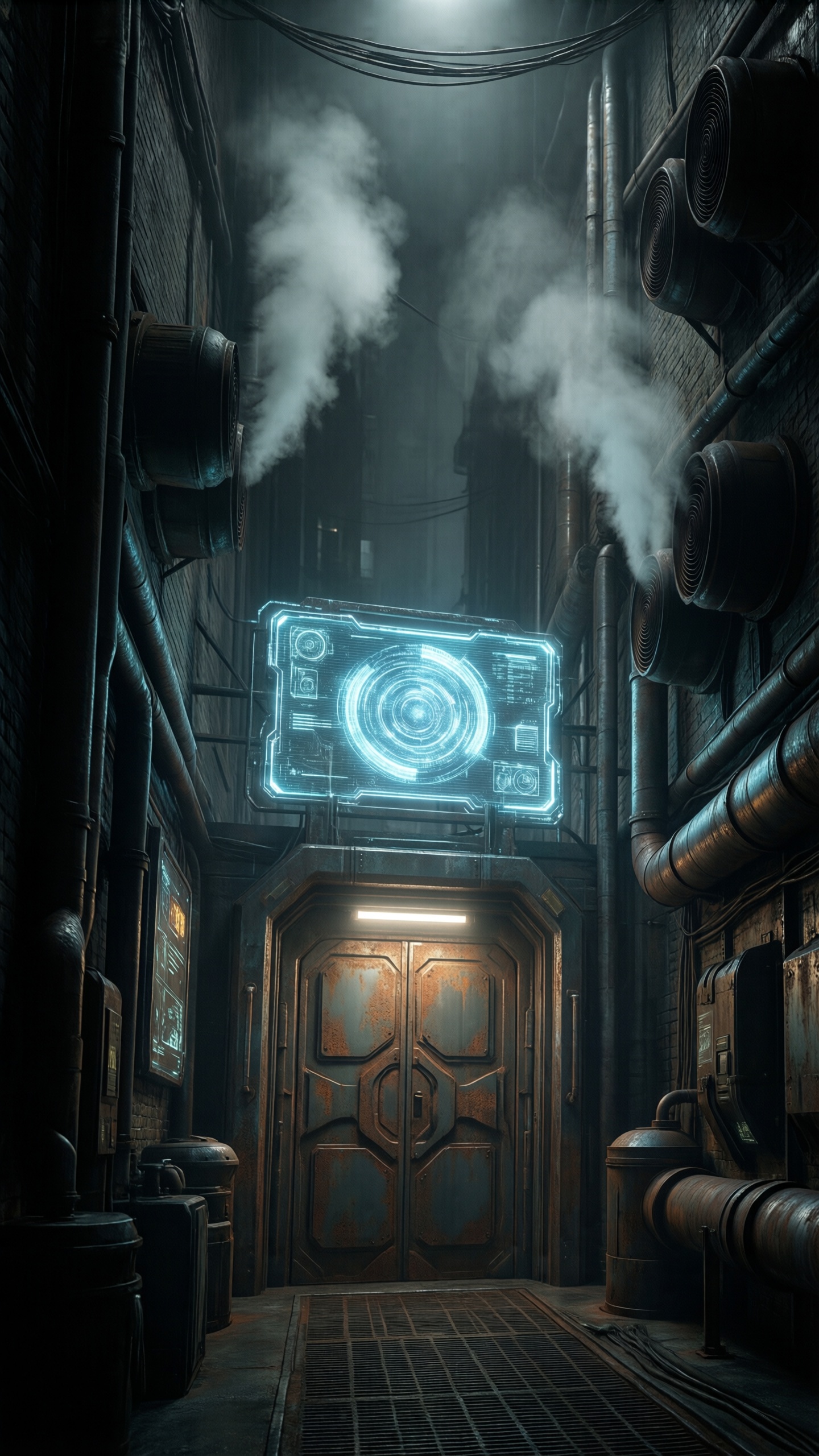 Cyberpunk Alleyway with Futuristic Interface - AI generated wallpaper