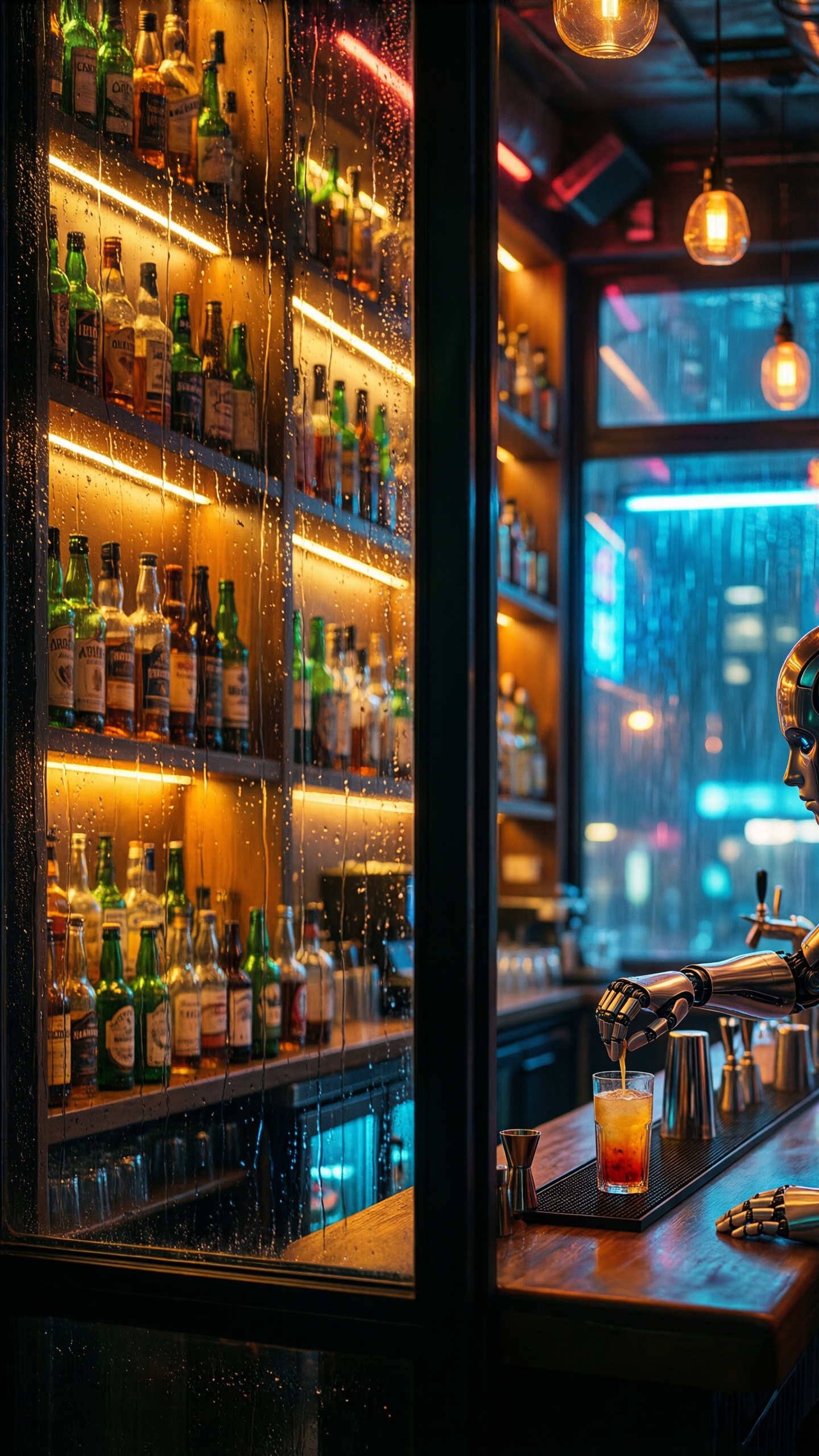 Cyberpunk Bar Rain - AI generated wallpaper
