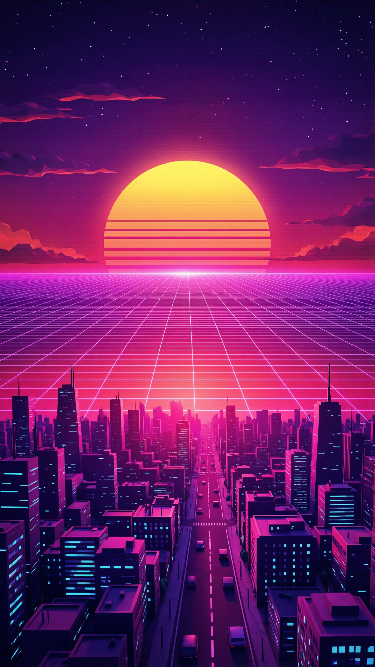 Cyberpunk Sunset Grid Cityscape - AI generated wallpaper