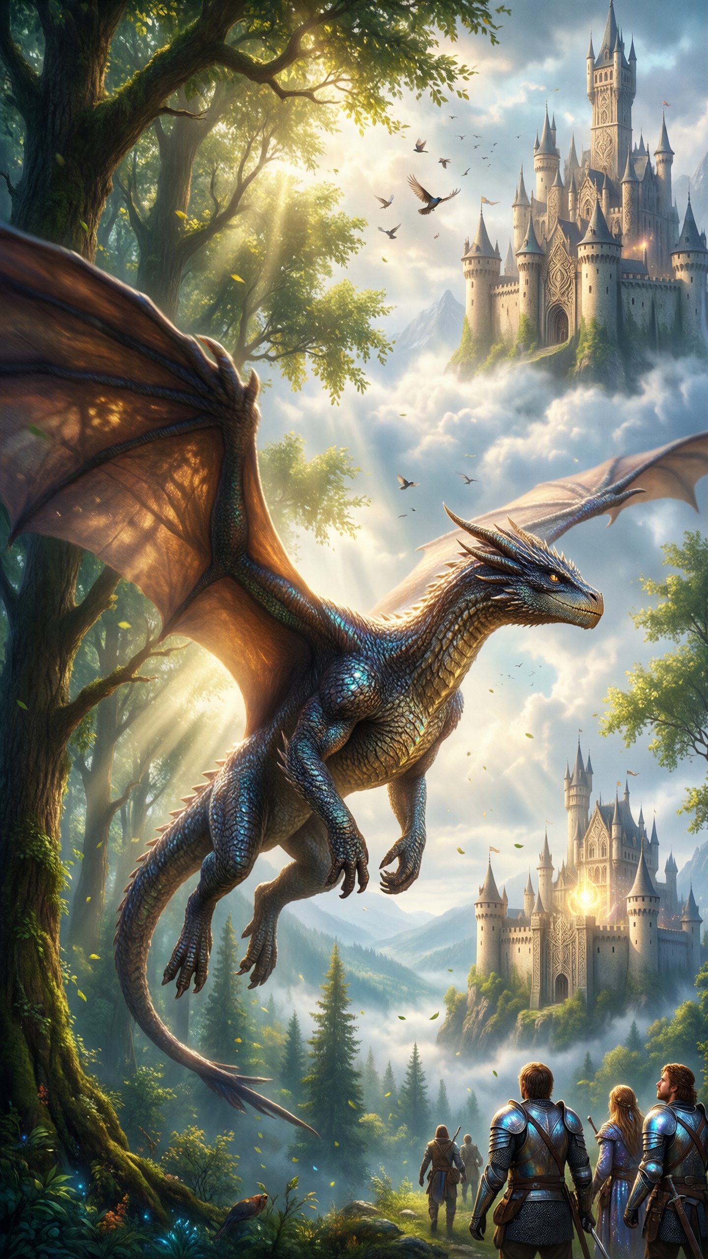 Enchanted Castle and Dragon - AI generated wallpaper