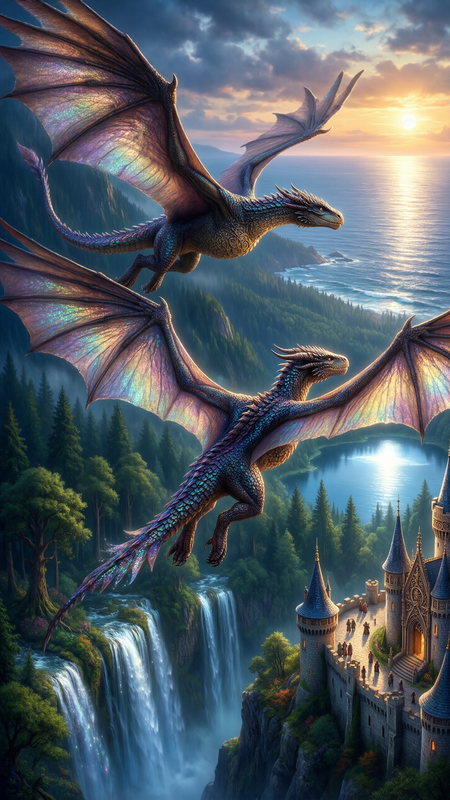 Dragons Over the Castle - AI generated wallpaper