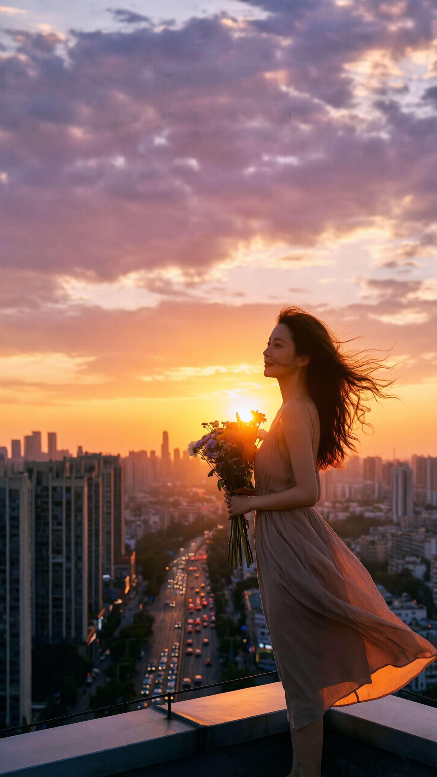 Urban Sunset Serenity - AI generated wallpaper