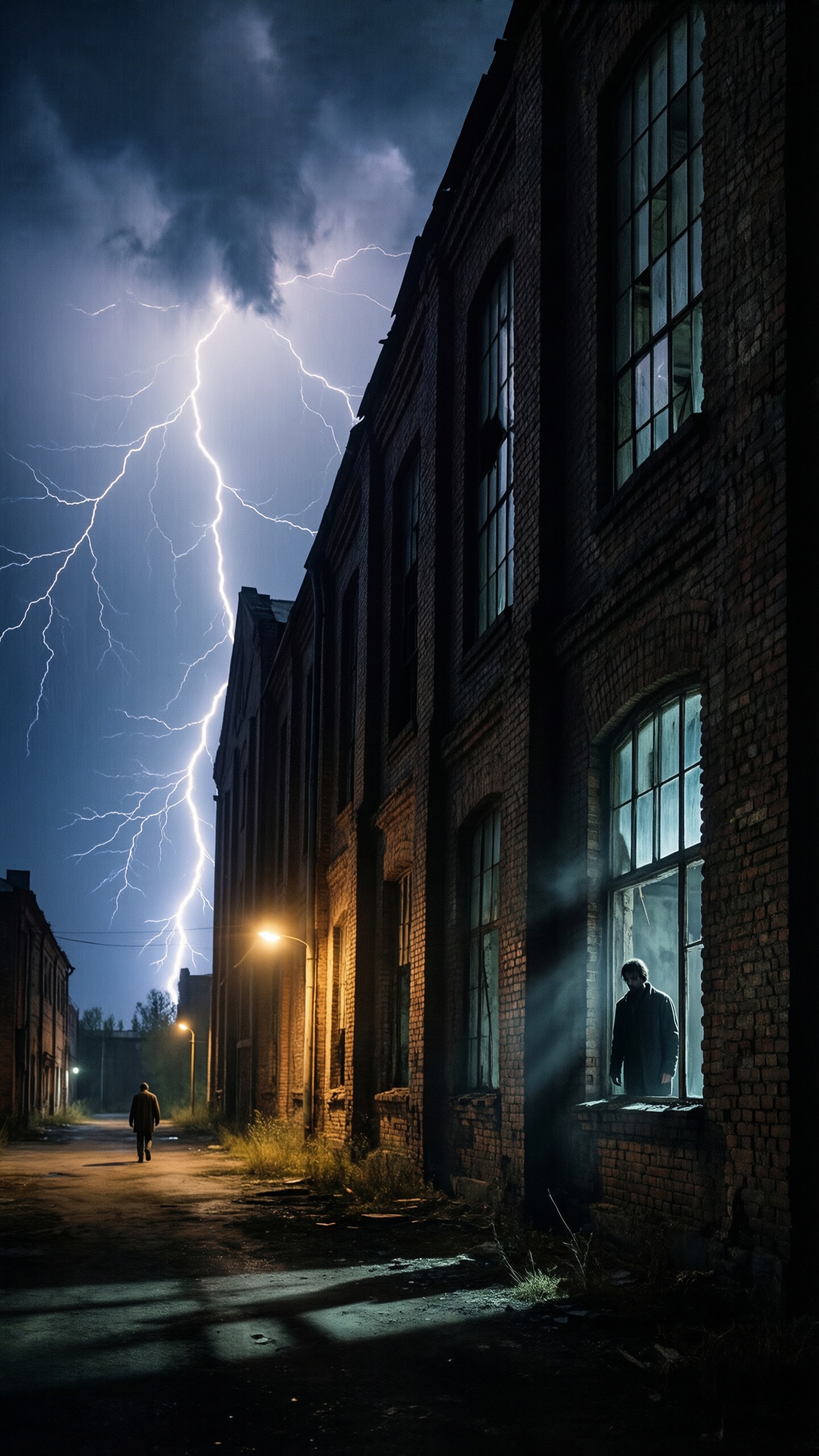 Dark Alleyway Under Lightning - AI generated wallpaper