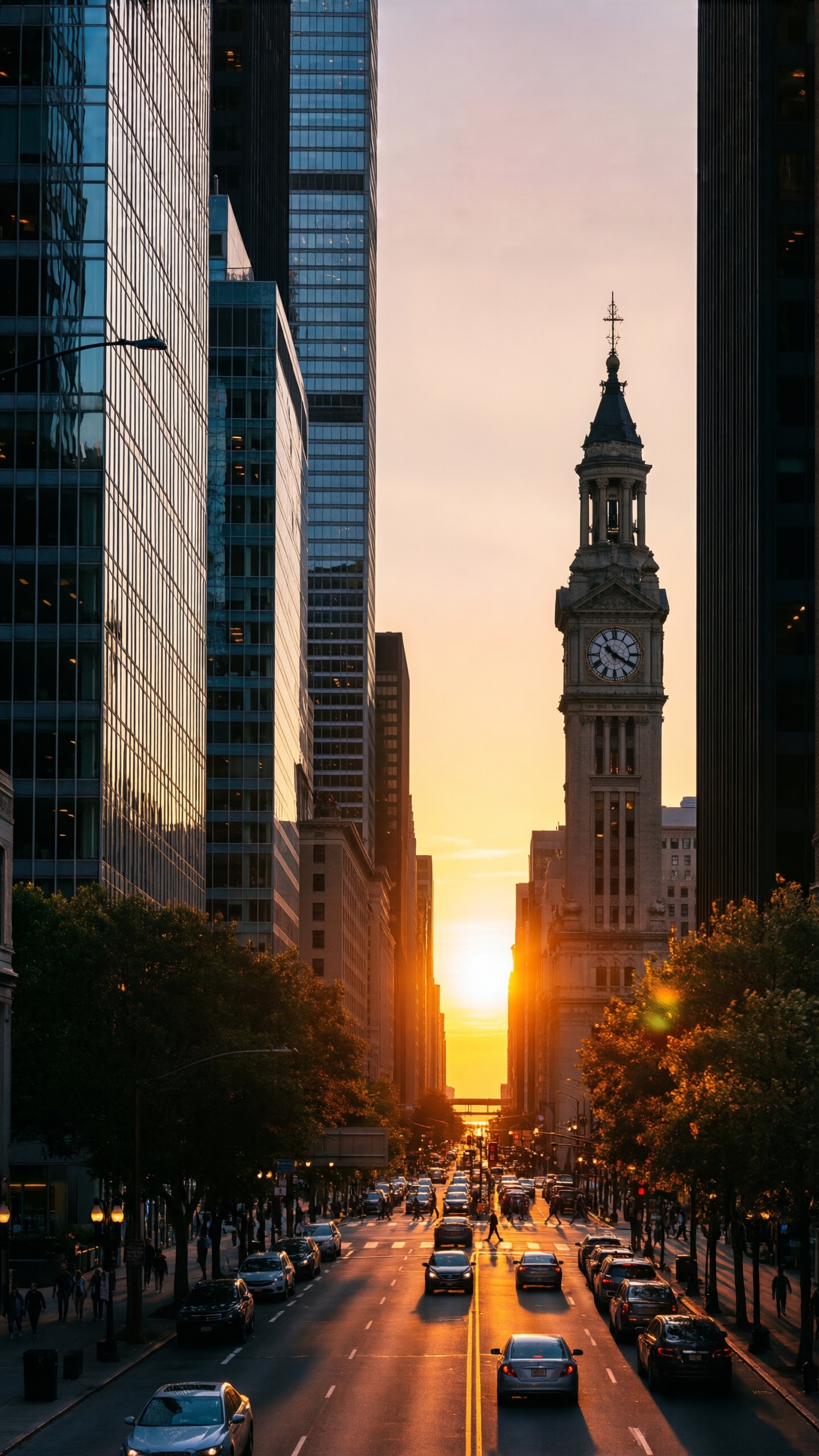 Sunset Cityscape with Historical Clock Tower - AI generated wallpaper