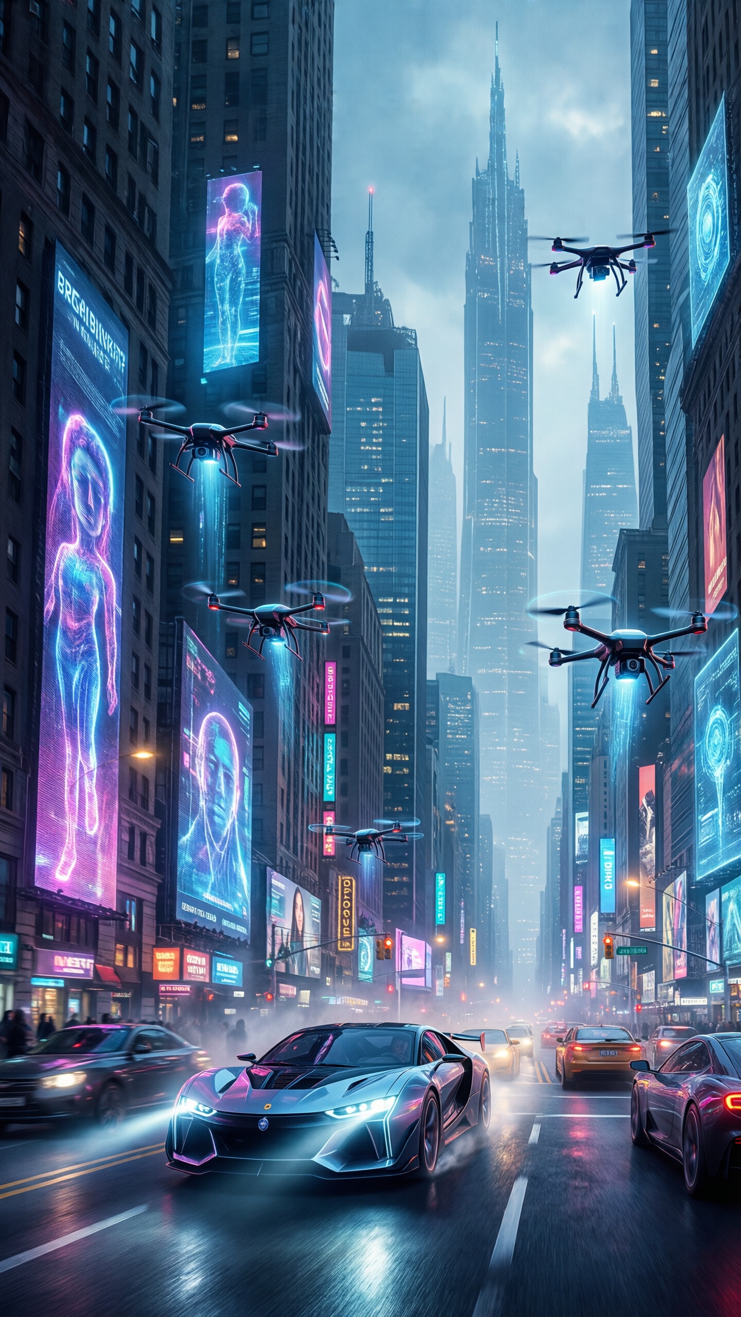 Cyberpunk Cityscape With Futuristic Vehicles 2 - AI generated wallpaper