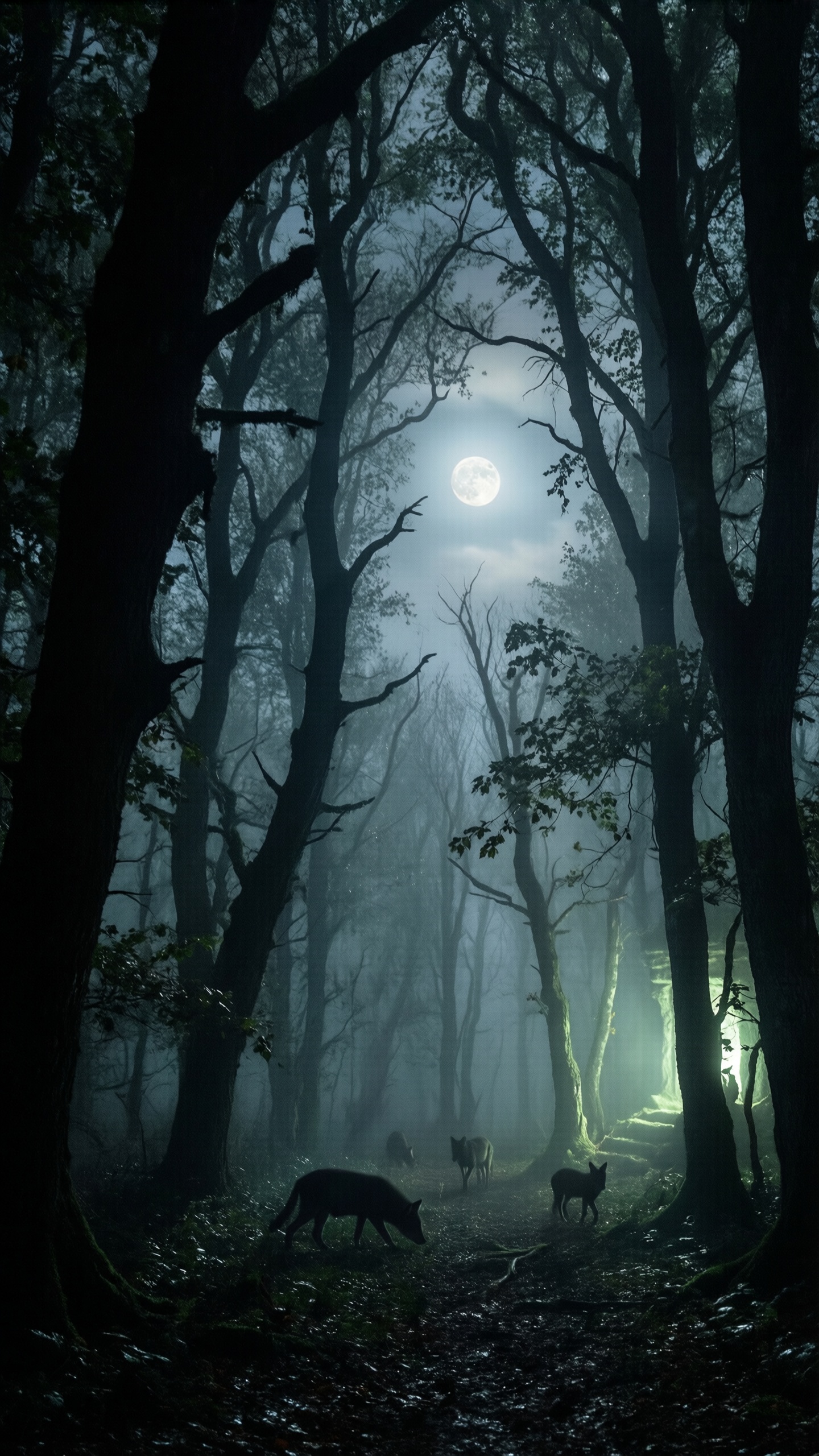 Mystic Forest Moonlit Path - AI generated wallpaper