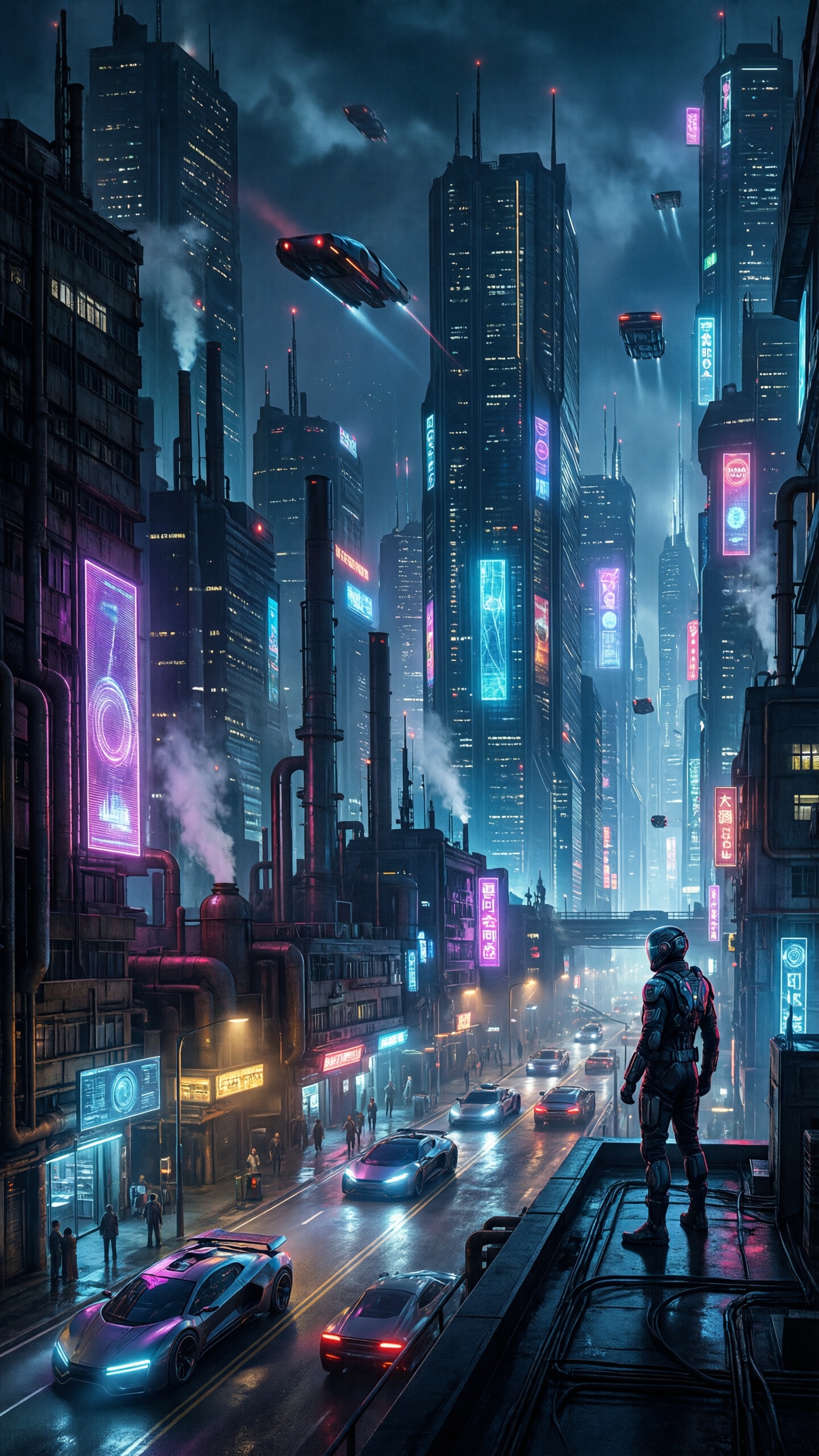 Cyberpunk Cityscape With Futuristic Vehicles 4 - AI generated wallpaper
