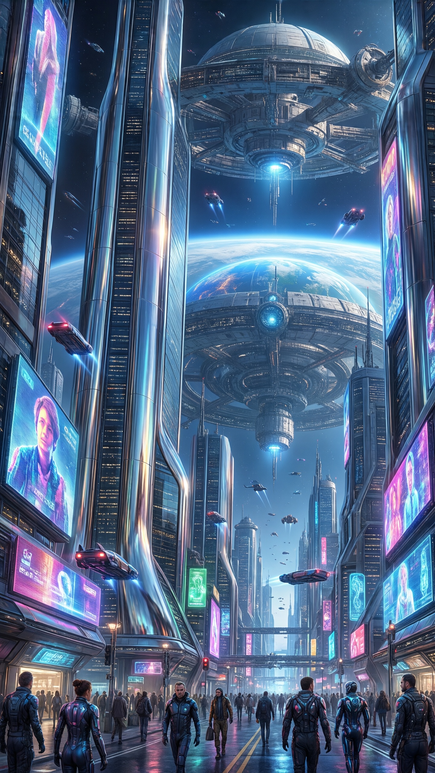 Cyberpunk Cityscape with Futuristic Spaceship - AI generated wallpaper