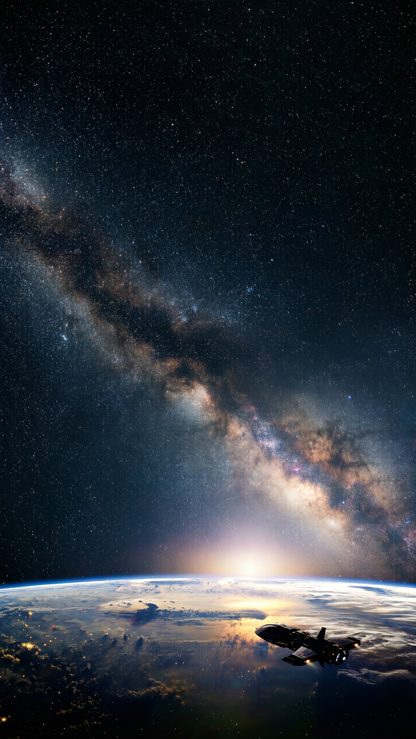 Galactic Horizon with Spaceship - AI generated wallpaper