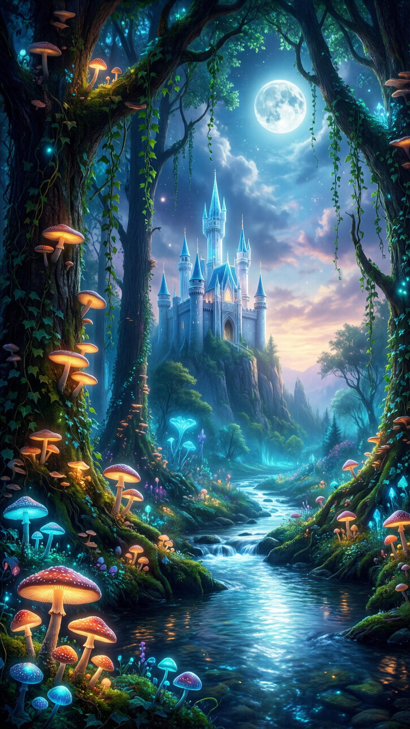 Enchanted Forest Castle Night - AI generated wallpaper