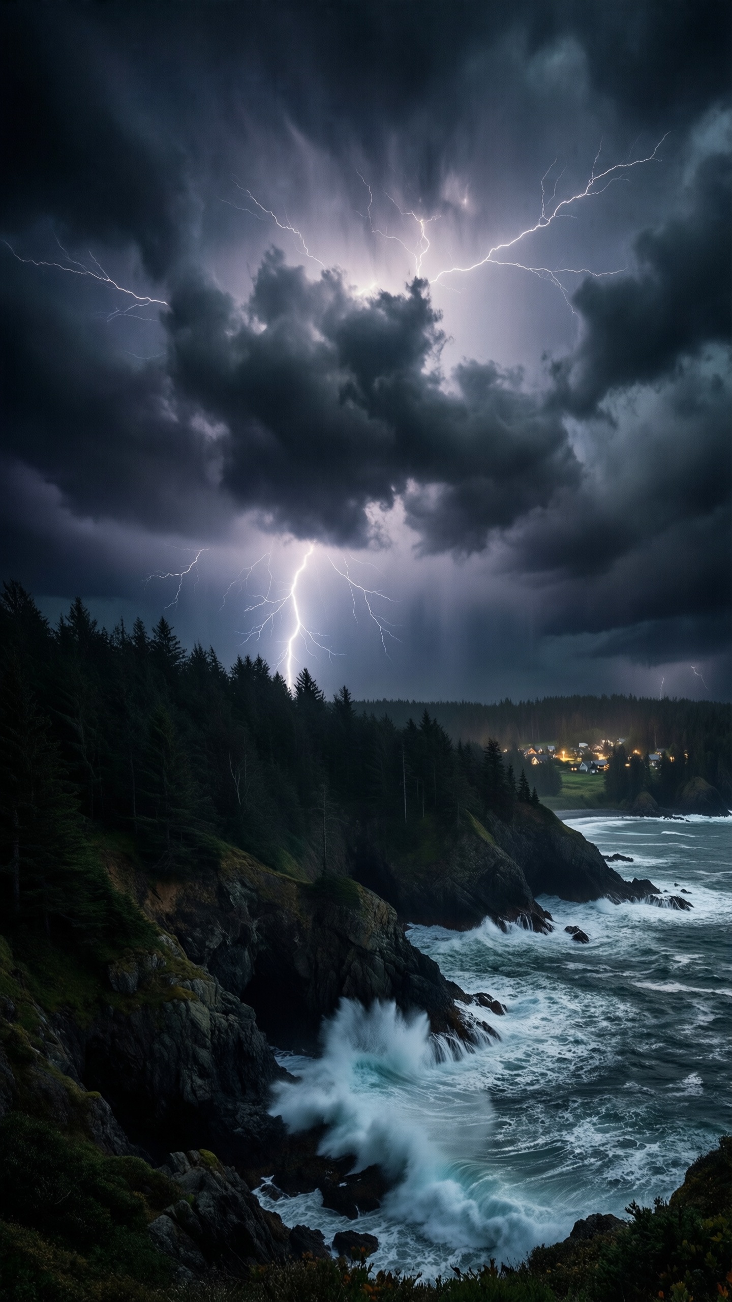 Thunderstorm Over Rocky Coastline - AI generated wallpaper