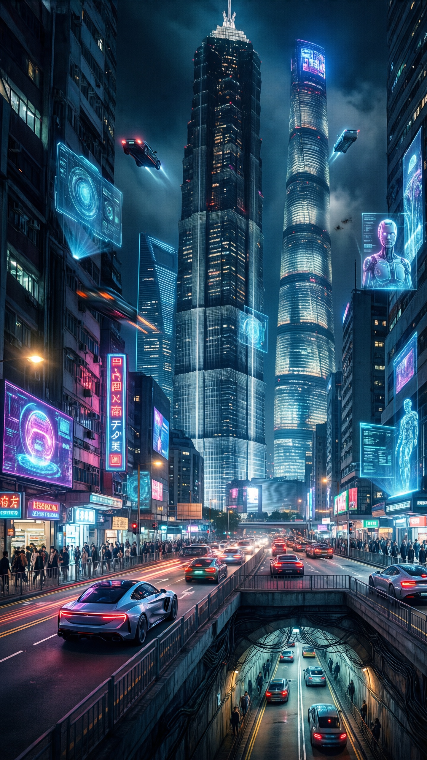 Cyberpunk Cityscape At Night 1 - AI generated wallpaper
