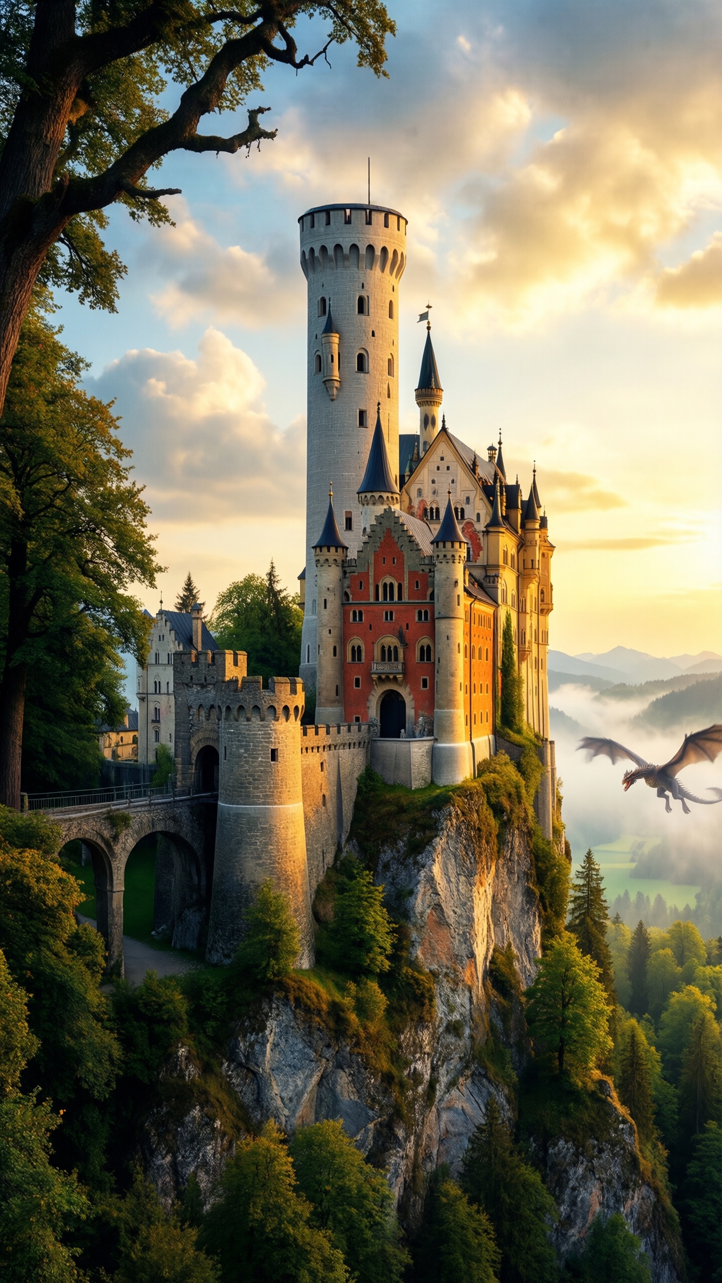 Enchanted Castle in the Mist - AI generated wallpaper