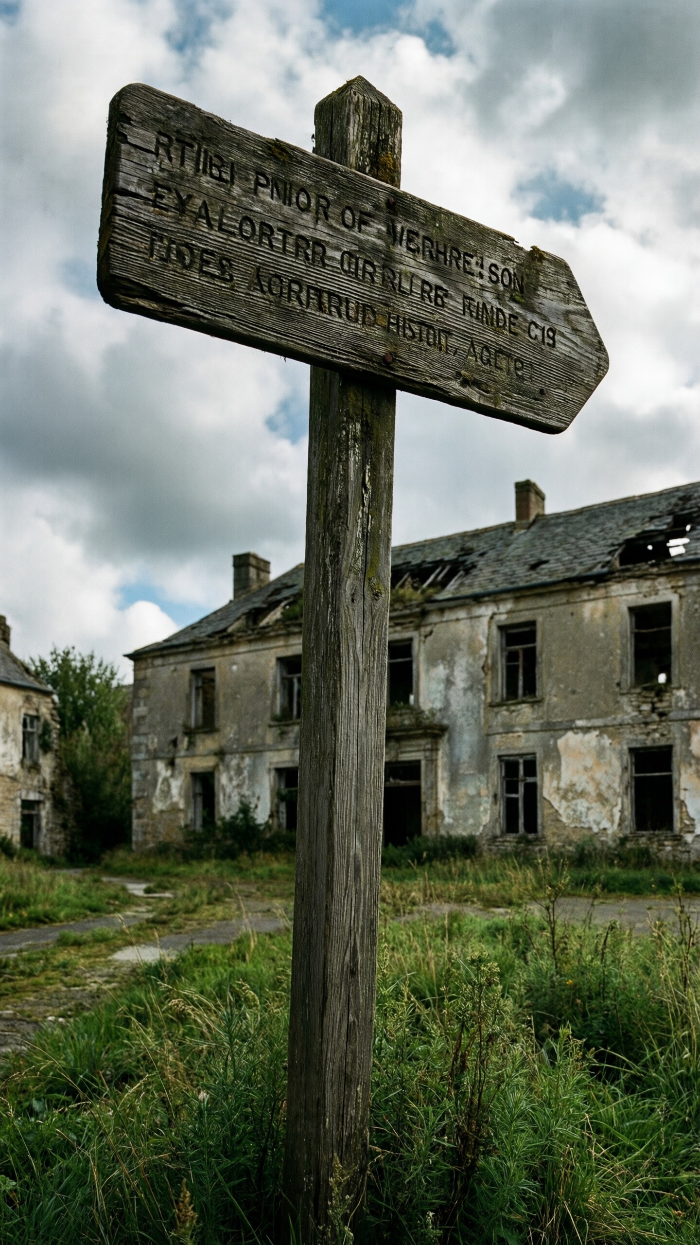 Abandoned Signpost in Ruins - AI generated wallpaper
