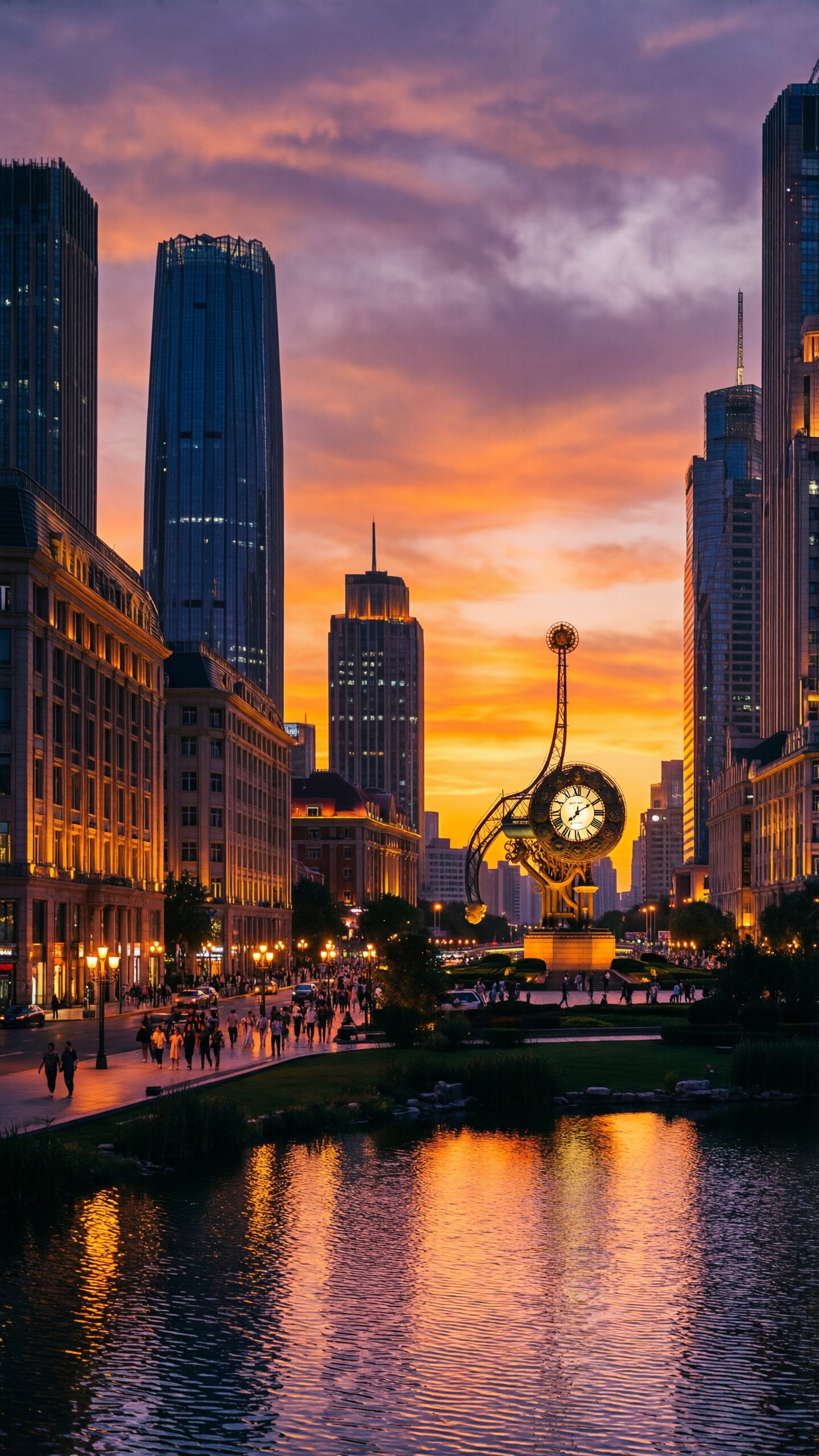 Urban Sunset Reflections - AI generated wallpaper