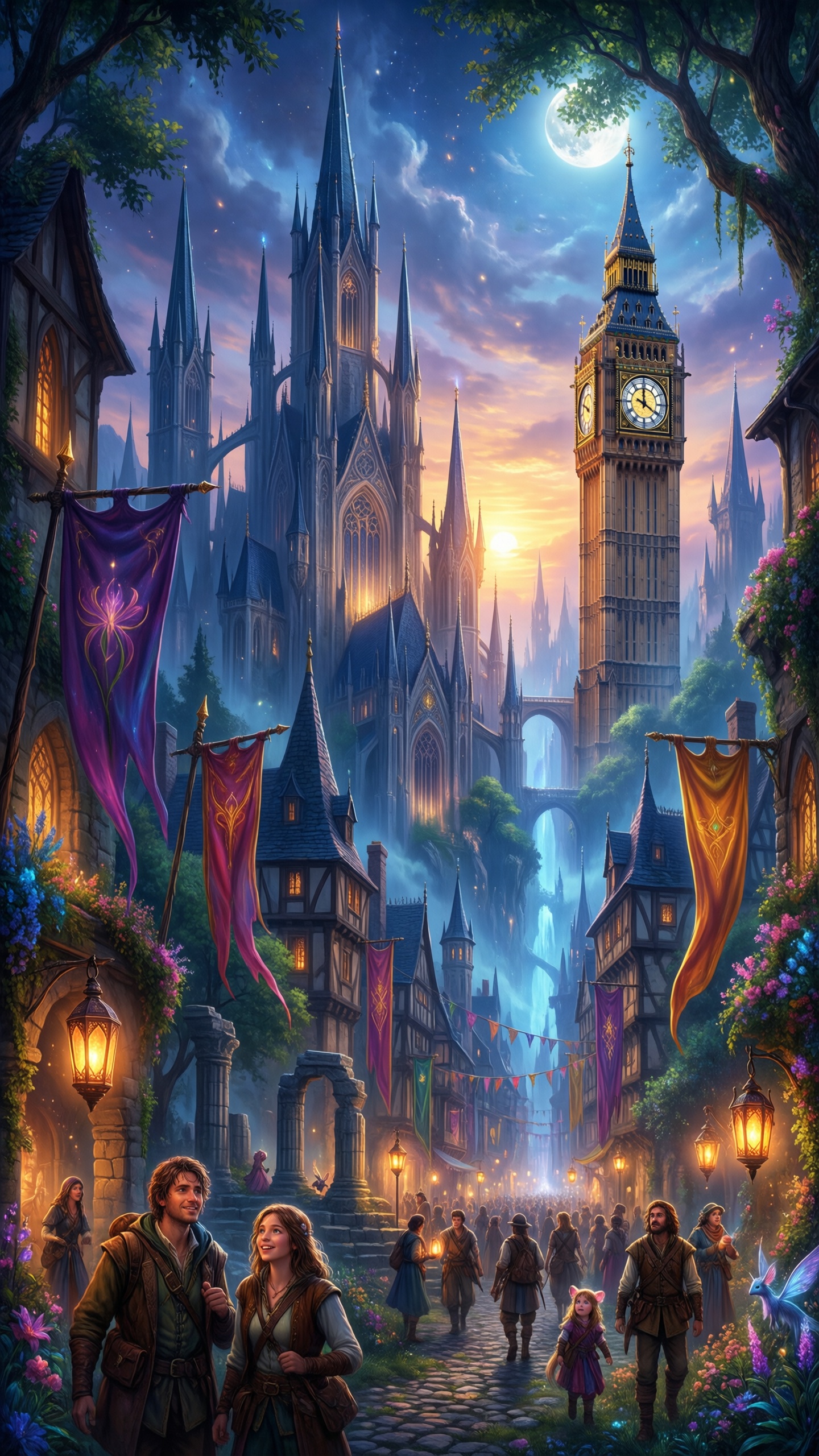 Enchanted Fantasy Town - AI generated wallpaper