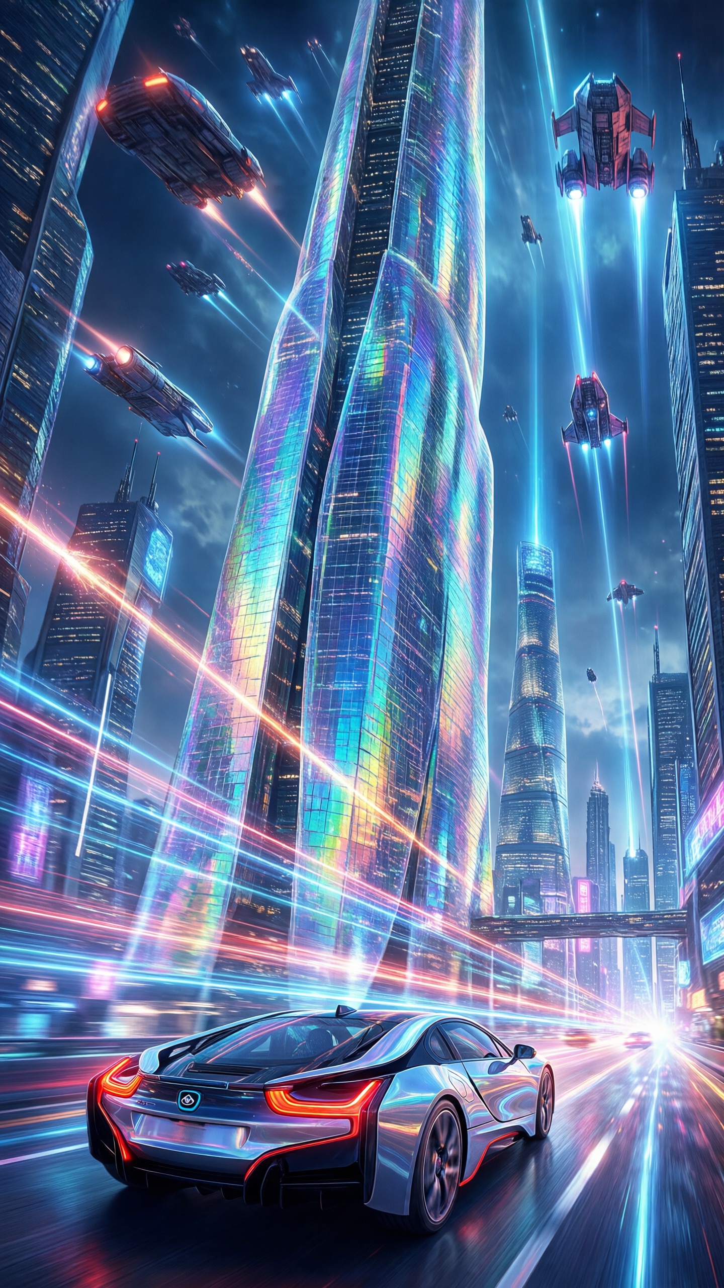Cyberpunk Cityscape With Futuristic Vehicles 5 - AI generated wallpaper