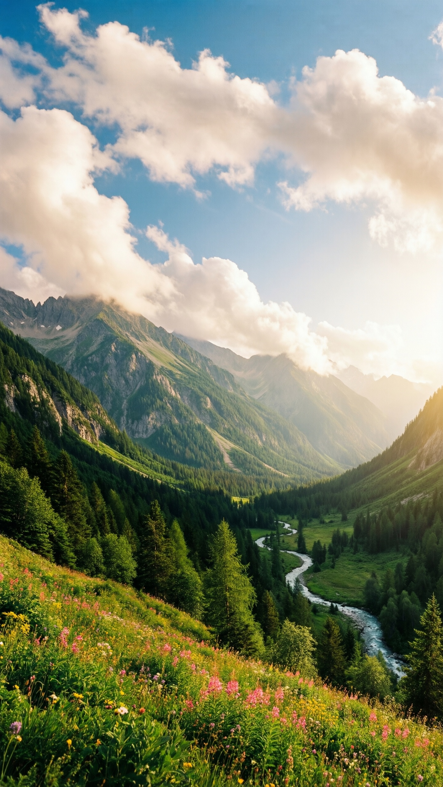 Serene Mountain Valley - AI generated wallpaper