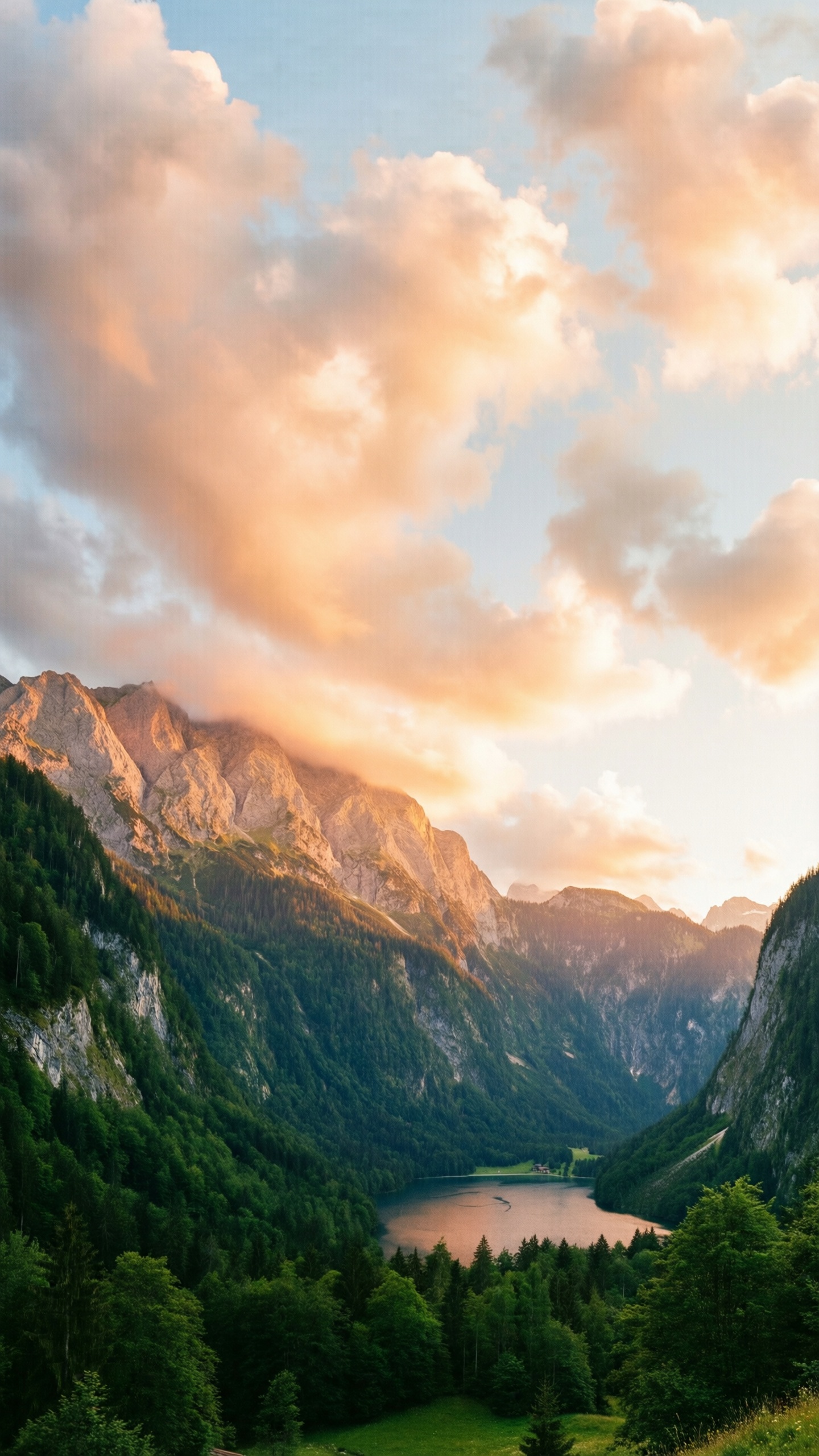 Serene Mountain Valley Sunset - AI generated wallpaper