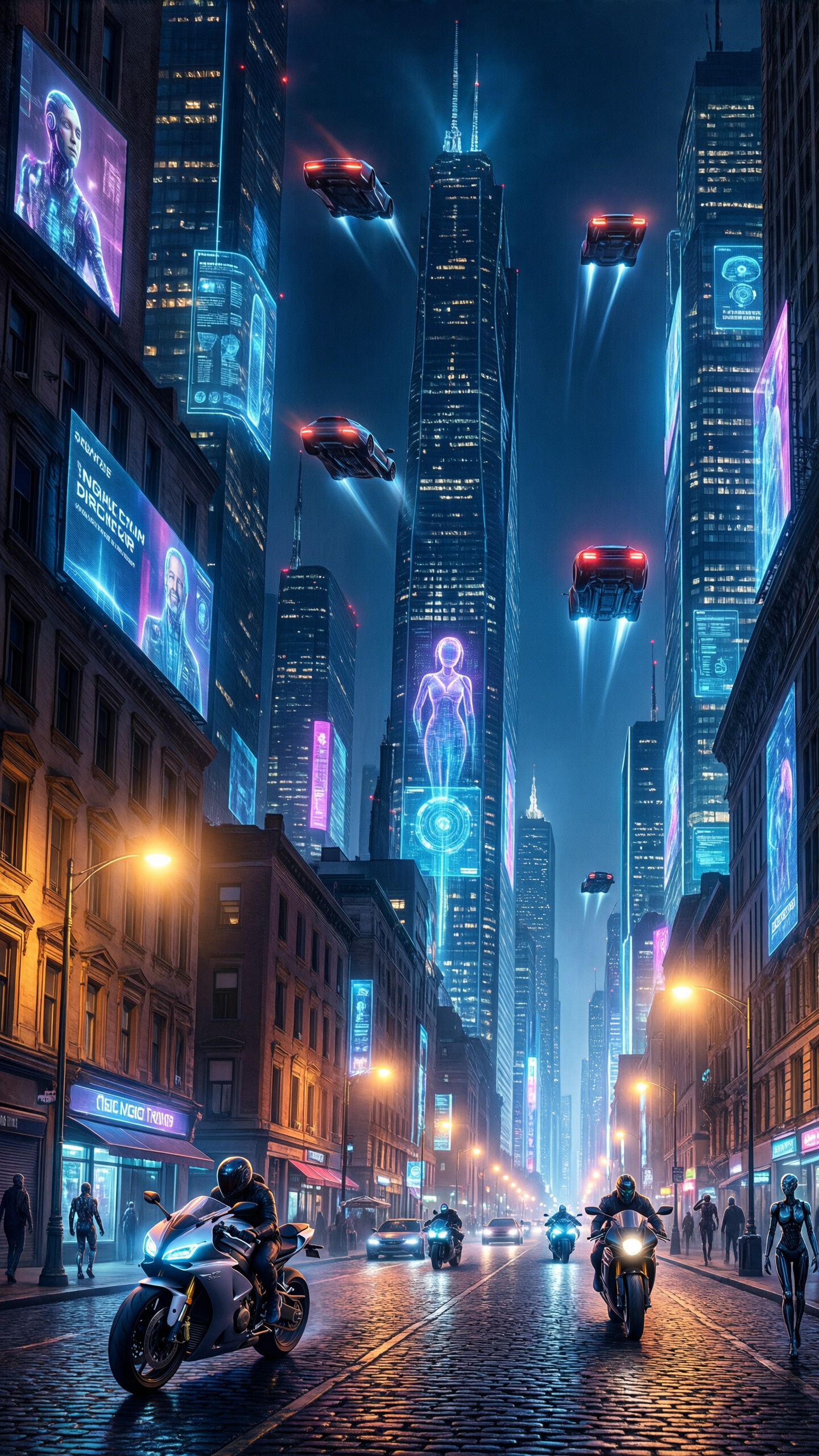Cyberpunk Cityscape with Hovering Cars - AI generated wallpaper