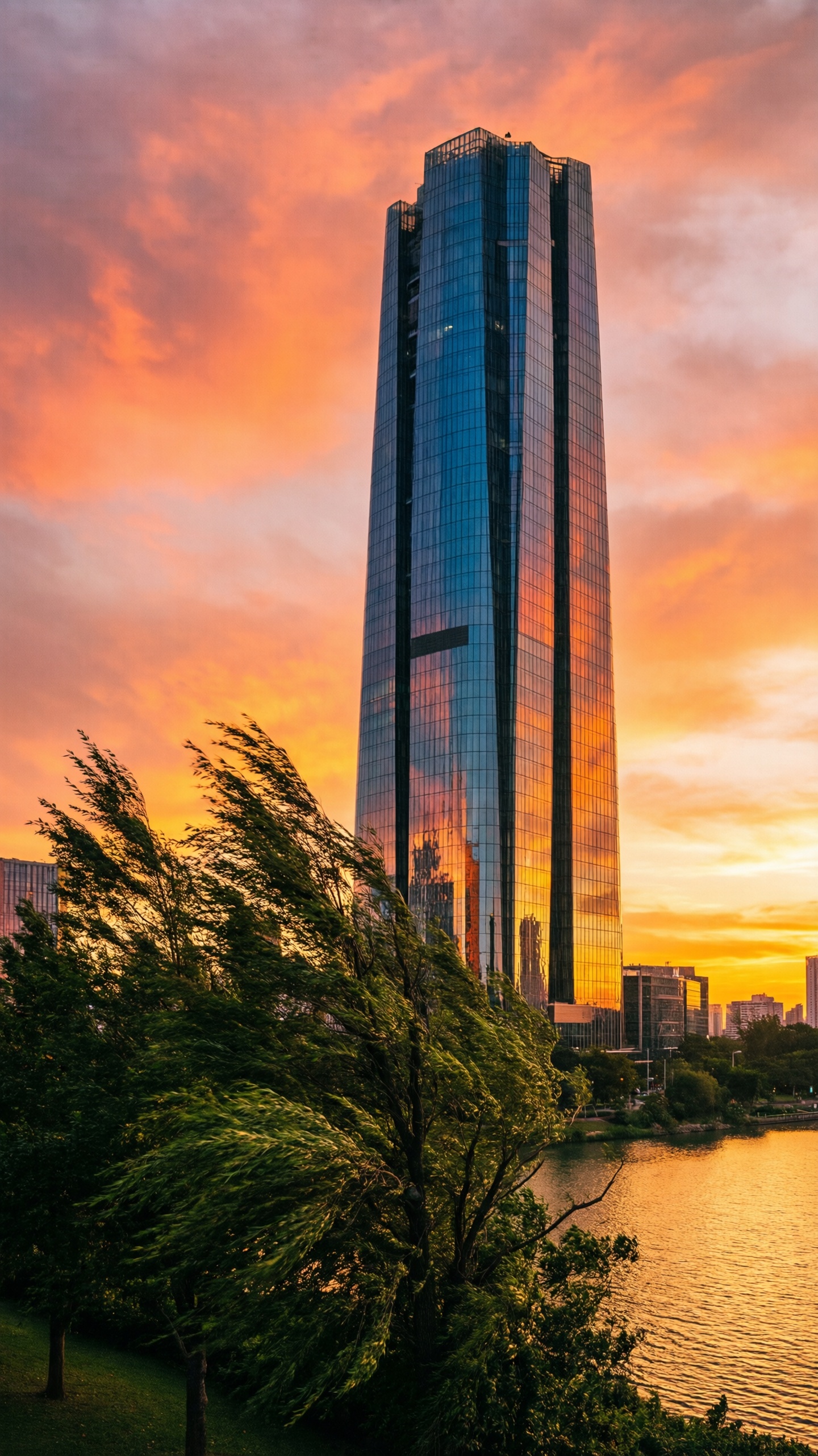 Urban Sunset Reflections 1 - AI generated wallpaper