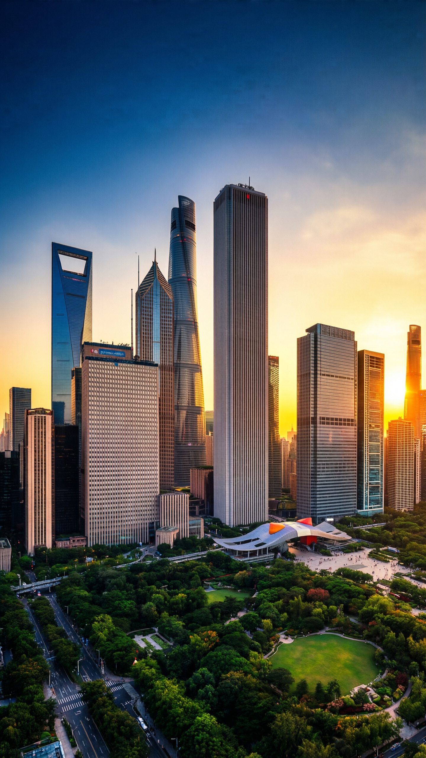 Urban Sunset Skyline - AI generated wallpaper
