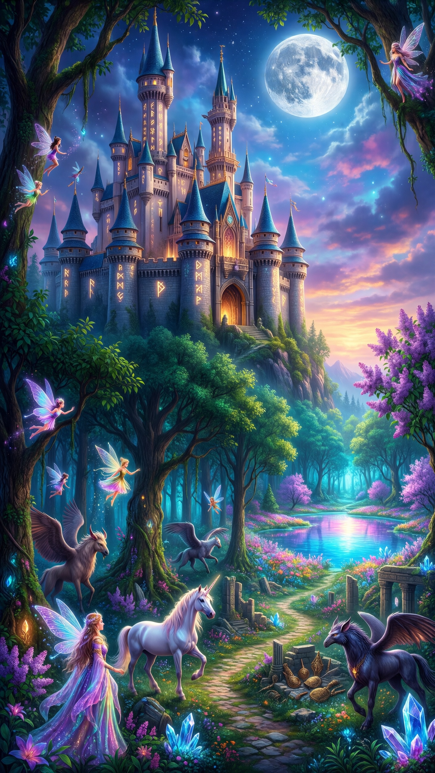 Enchanted Fairy Castle Fantasy - AI generated wallpaper