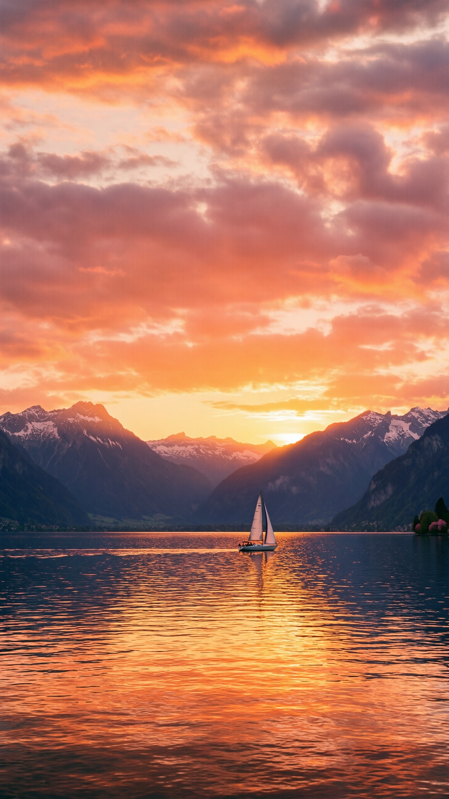 Serenity Sunset Sailboat - AI generated wallpaper