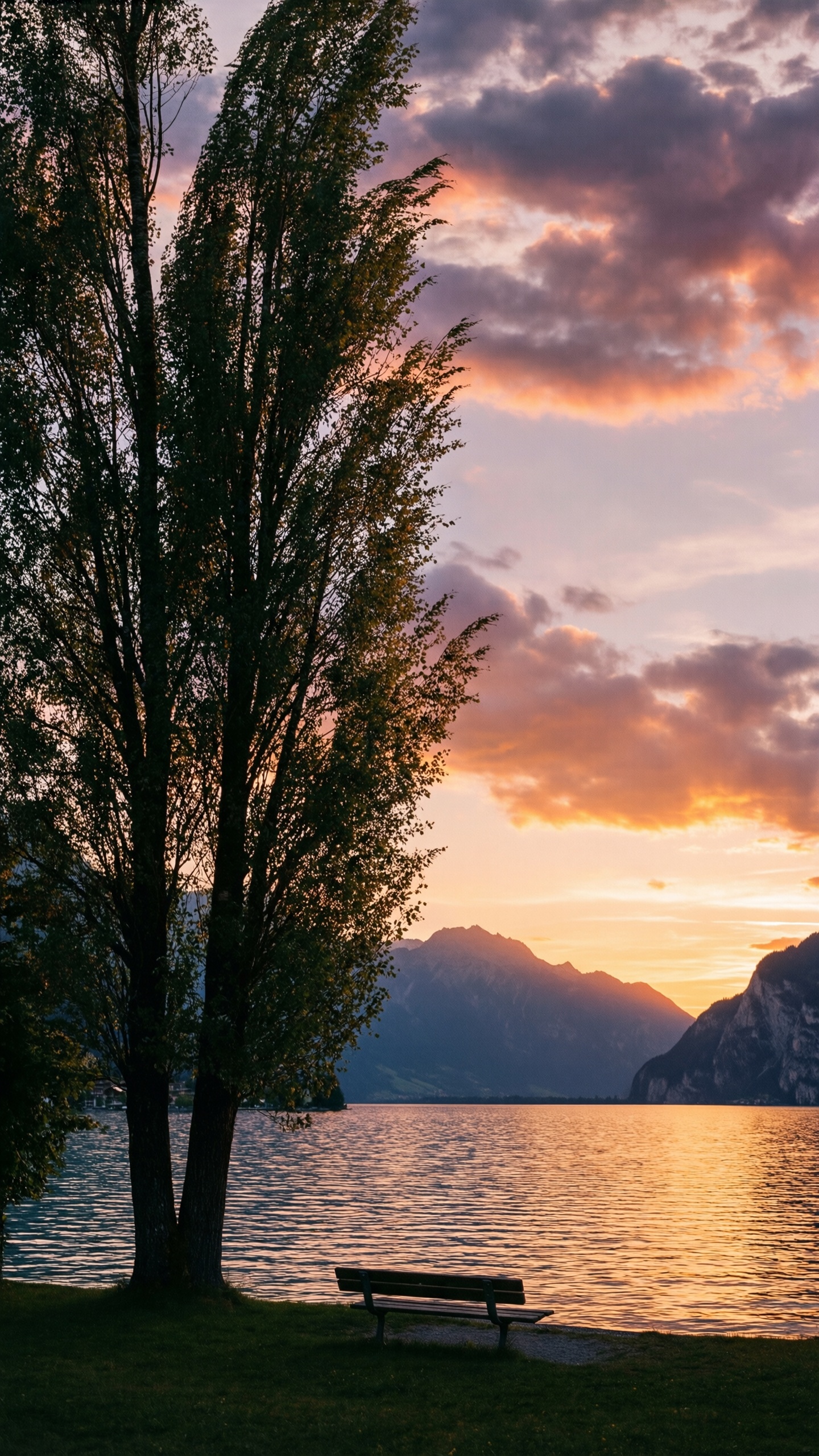 Serene Lake Sunset - AI generated wallpaper