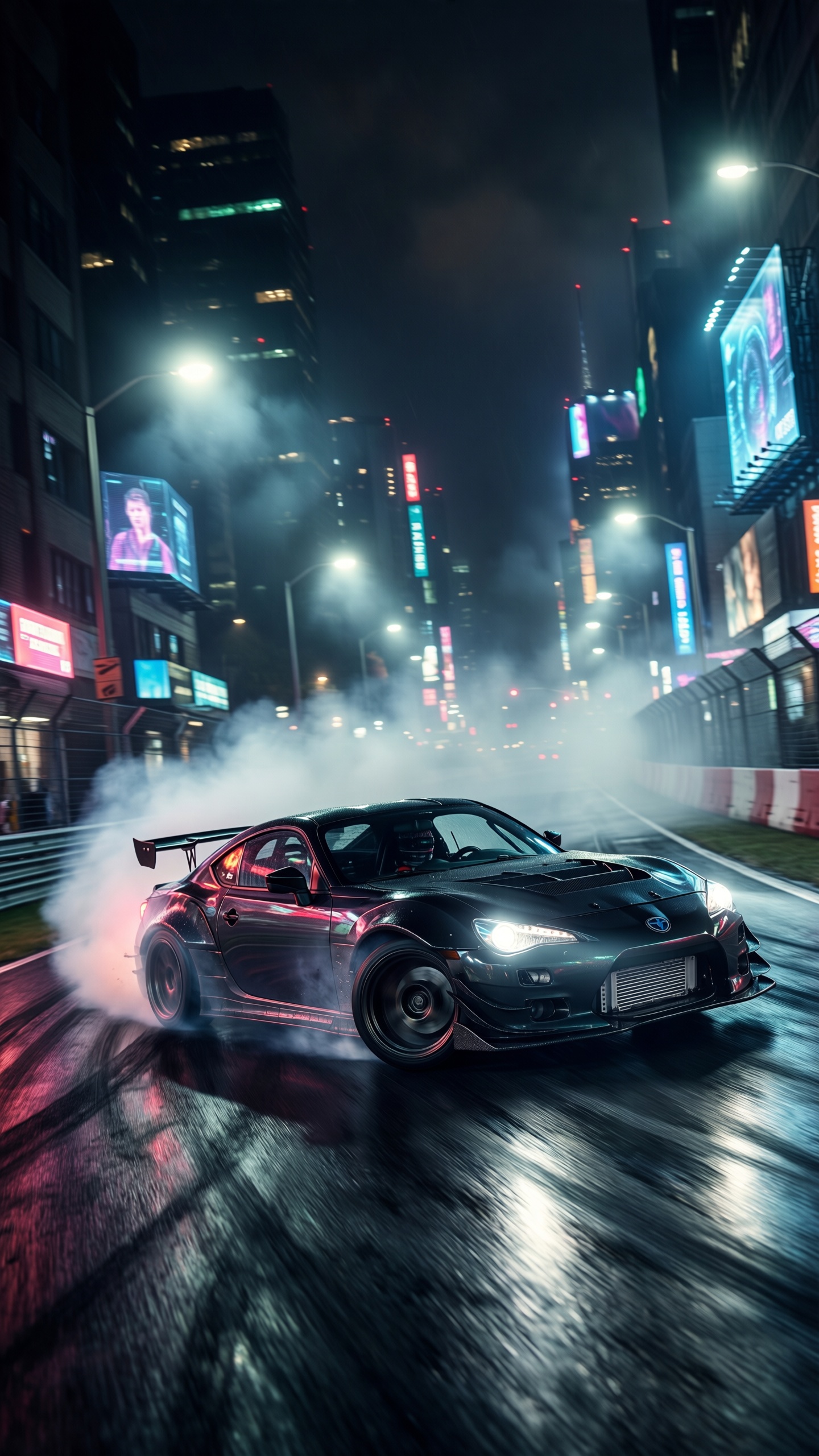 Cyberpunk Drift in Neon City - AI generated wallpaper