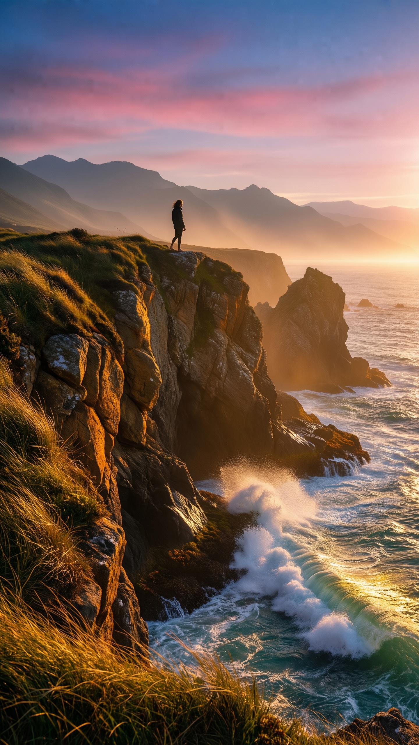 Sunset Cliff Solitude - AI generated wallpaper