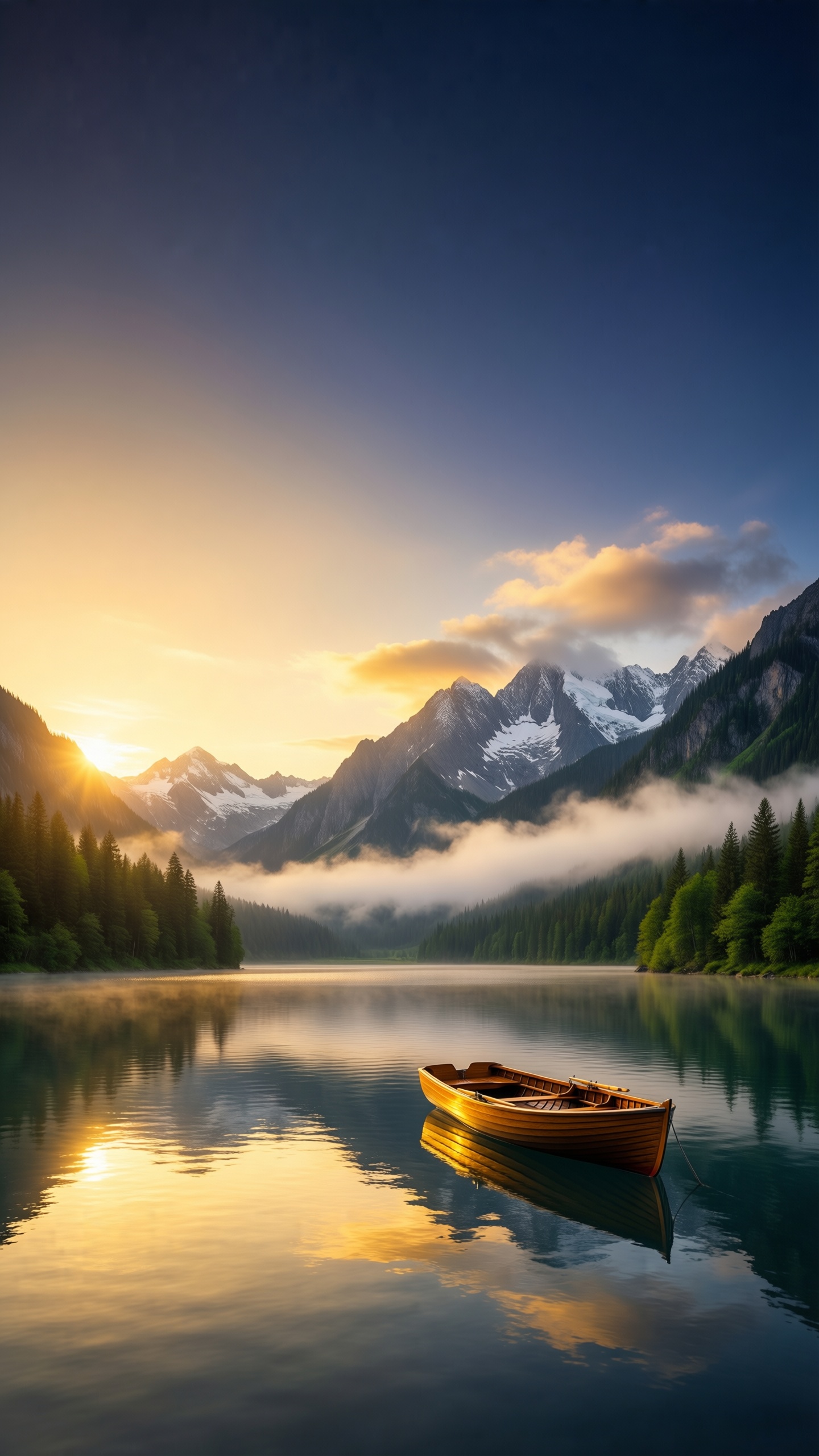 Serene Mountain Lake Sunset - AI generated wallpaper