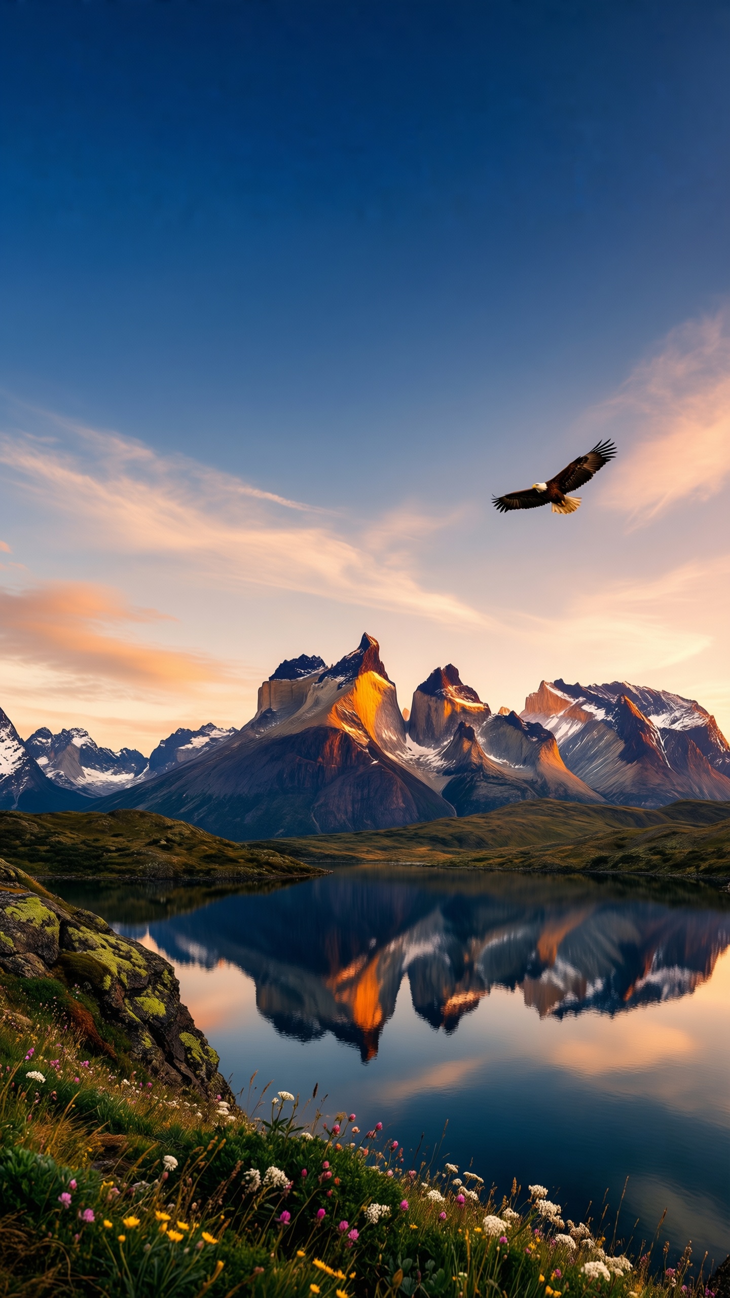 Eagle Over Serene Mountain Lake - AI generated wallpaper