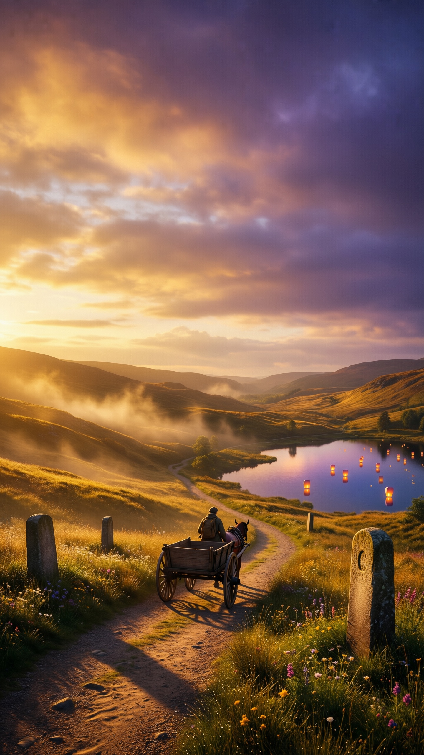 Sunset Over Serene Countryside - AI generated wallpaper