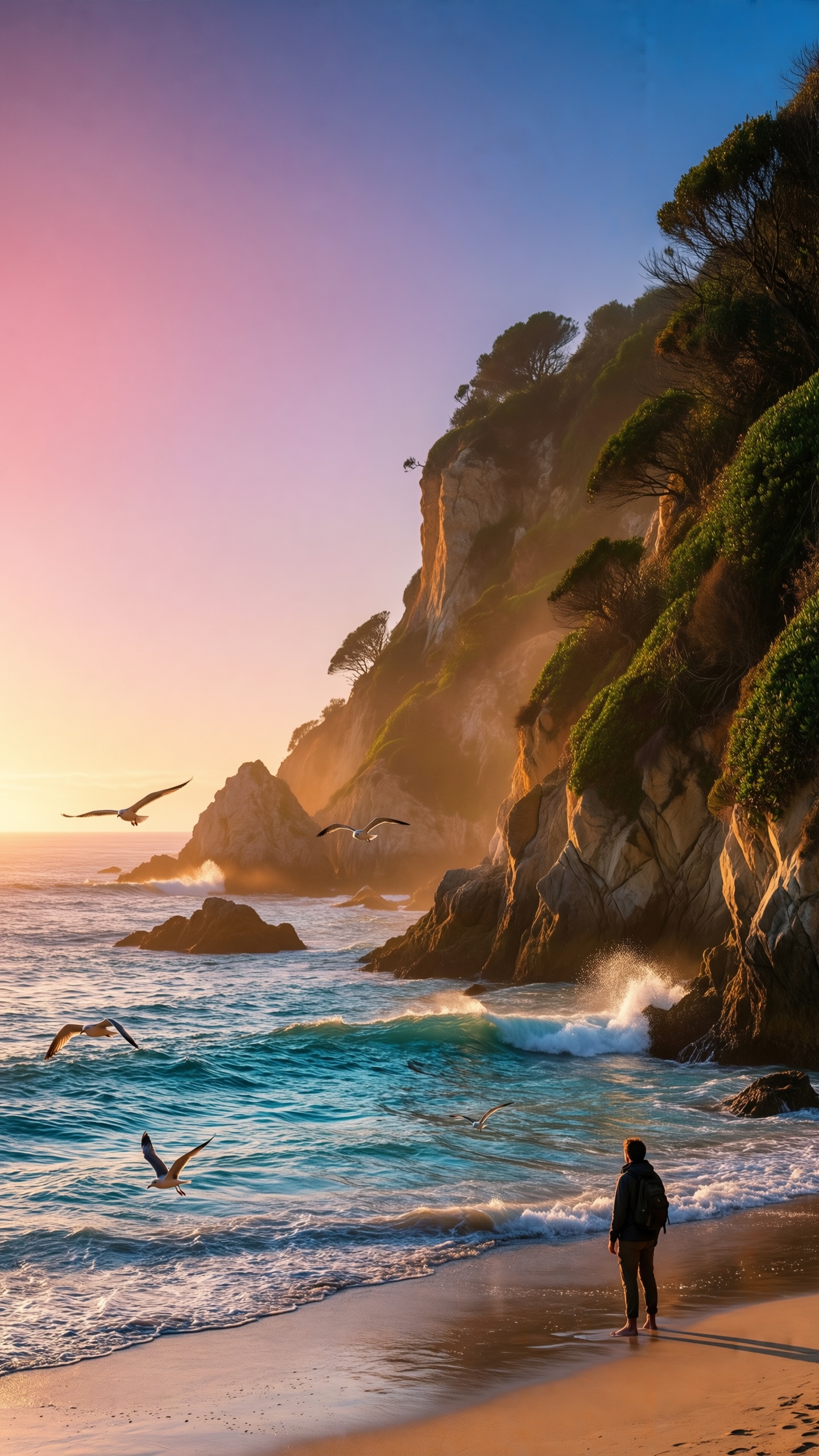 Sunset Cliff Reflections - AI generated wallpaper