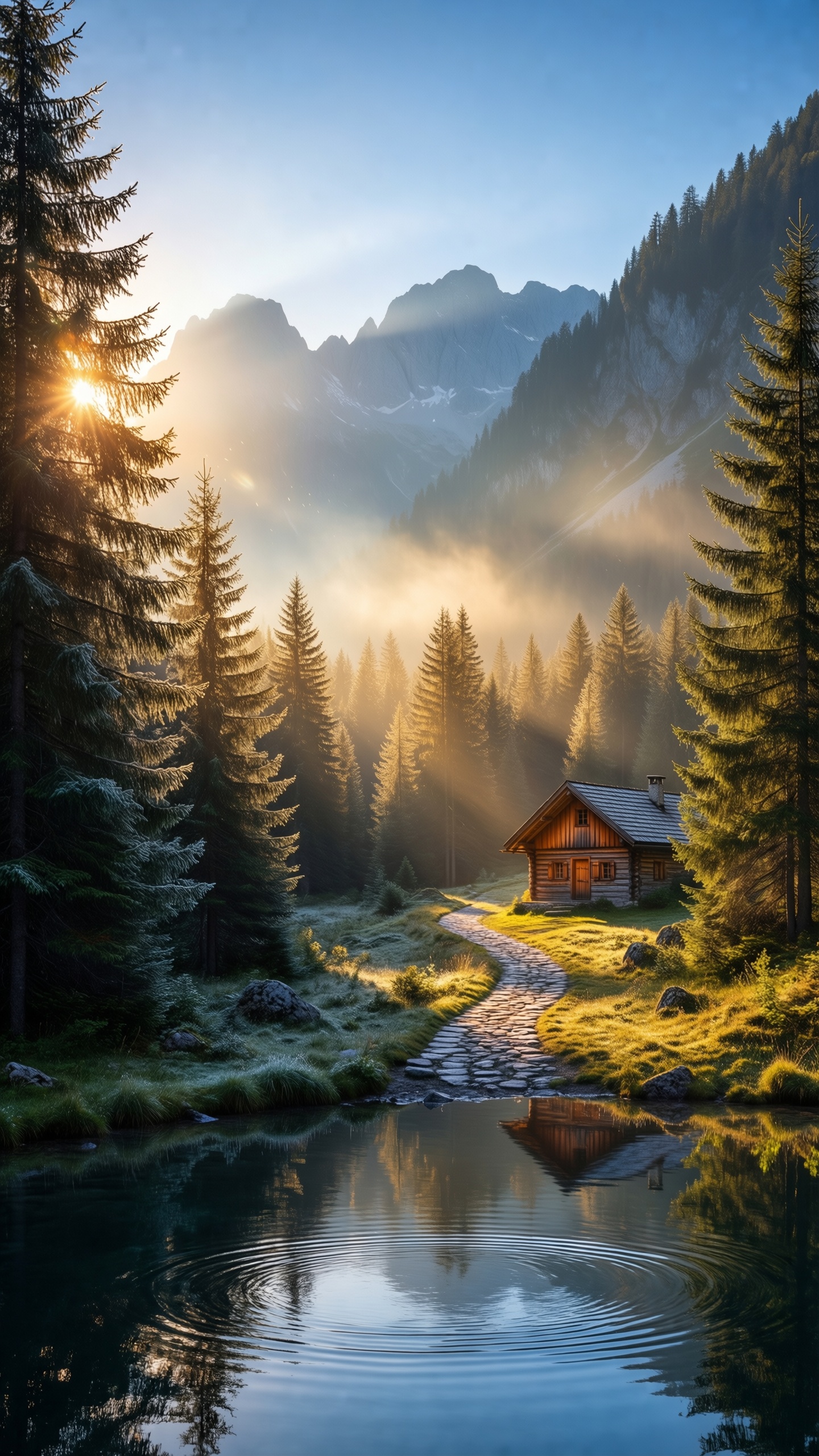 Misty Mountain Retreat - AI generated wallpaper