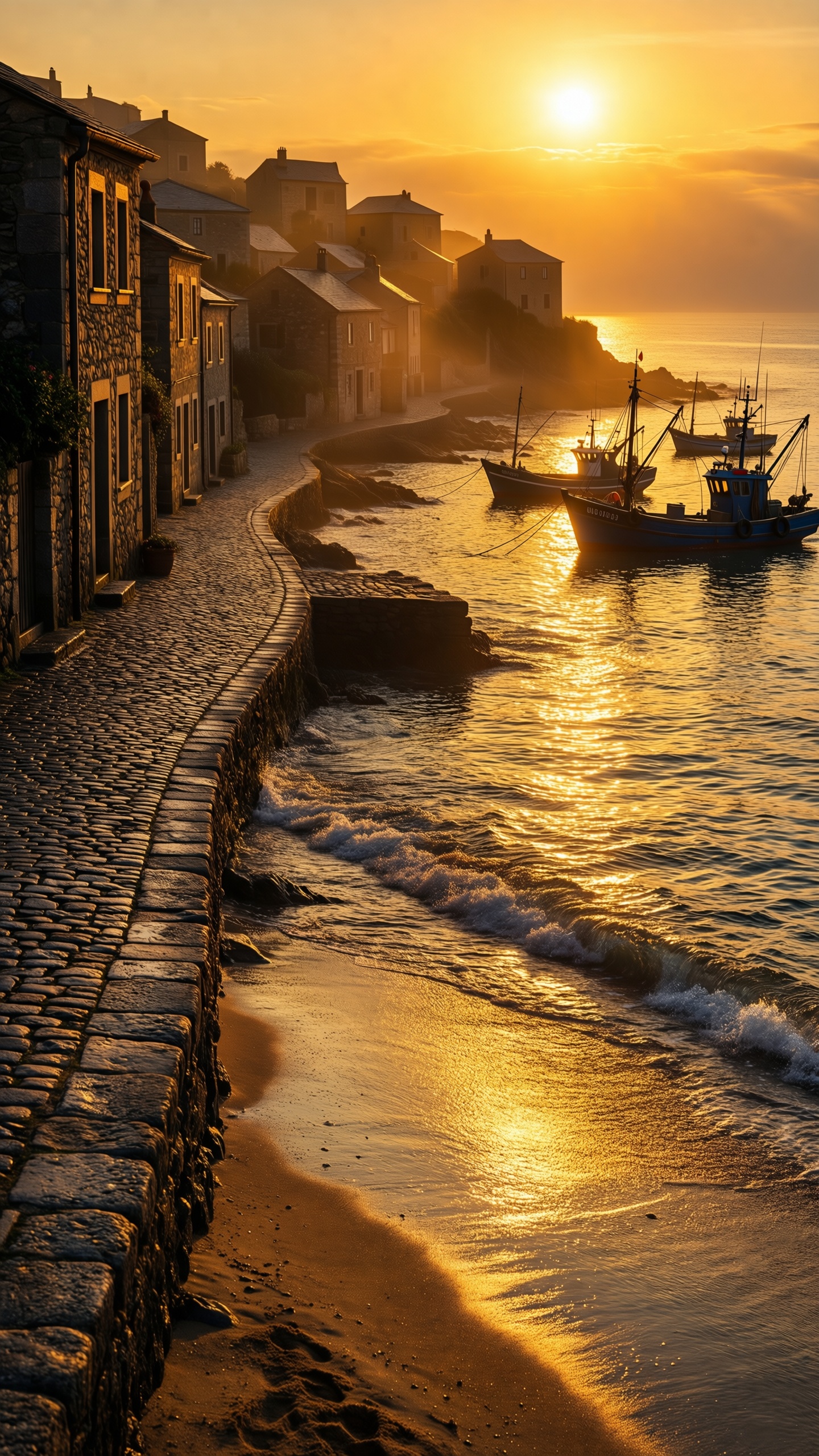 Sunset Coastal Village - AI generated wallpaper