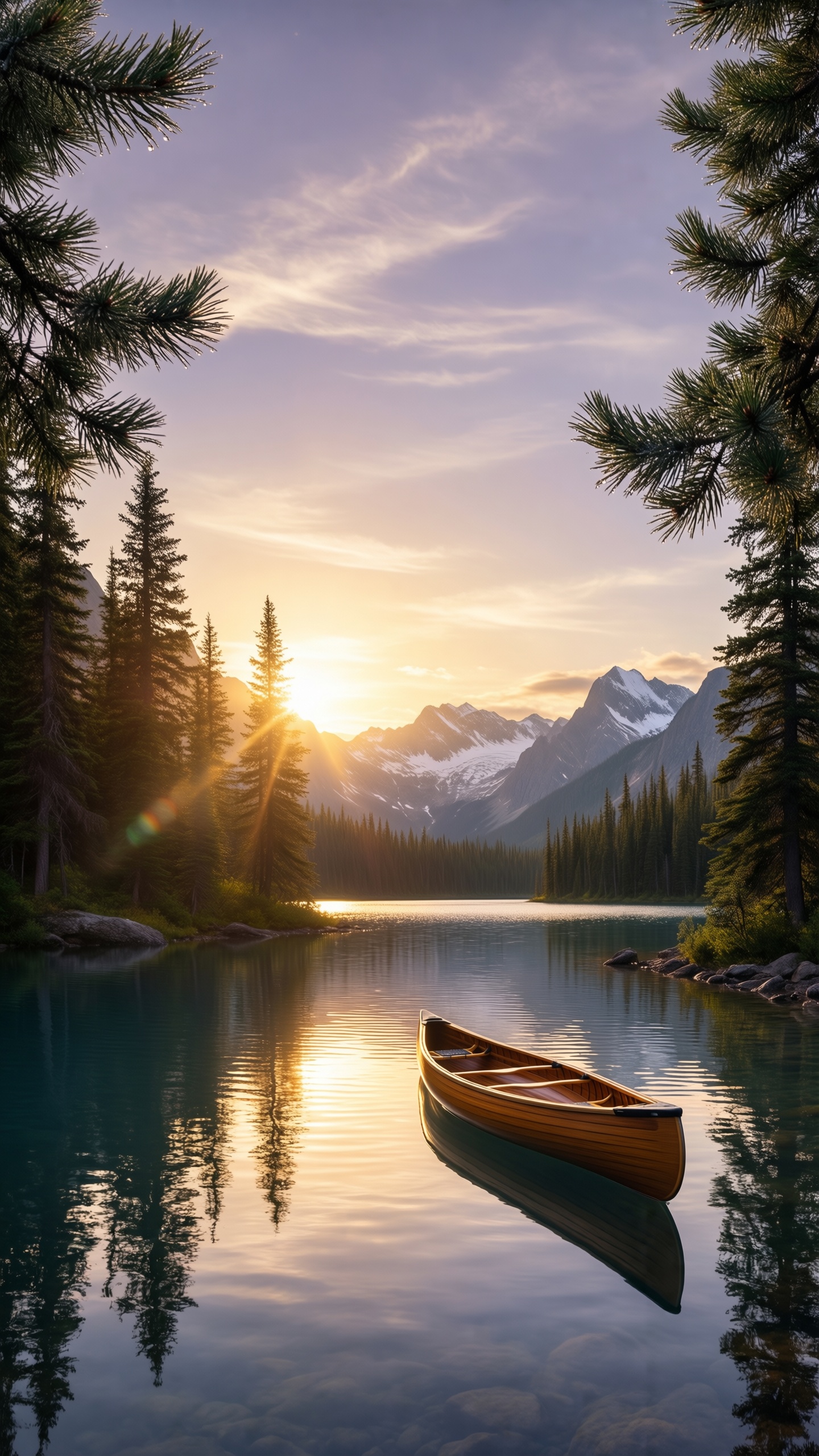 Serene Mountain Lake Sunset 1 - AI generated wallpaper