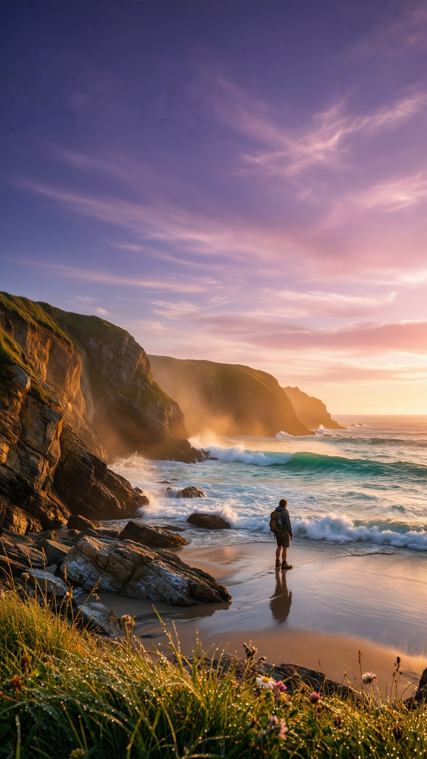 Sunset Cliff Wanderer - AI generated wallpaper