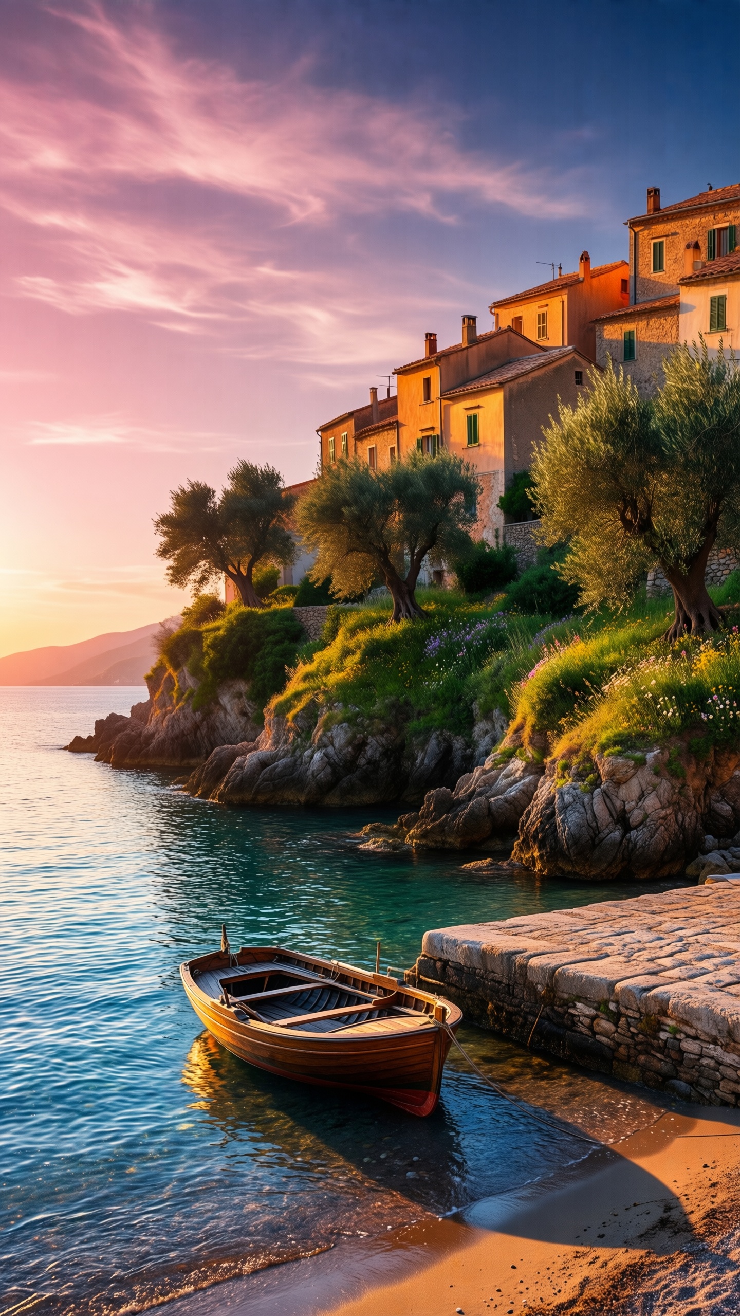 Coastal Serenity at Sunset - AI generated wallpaper