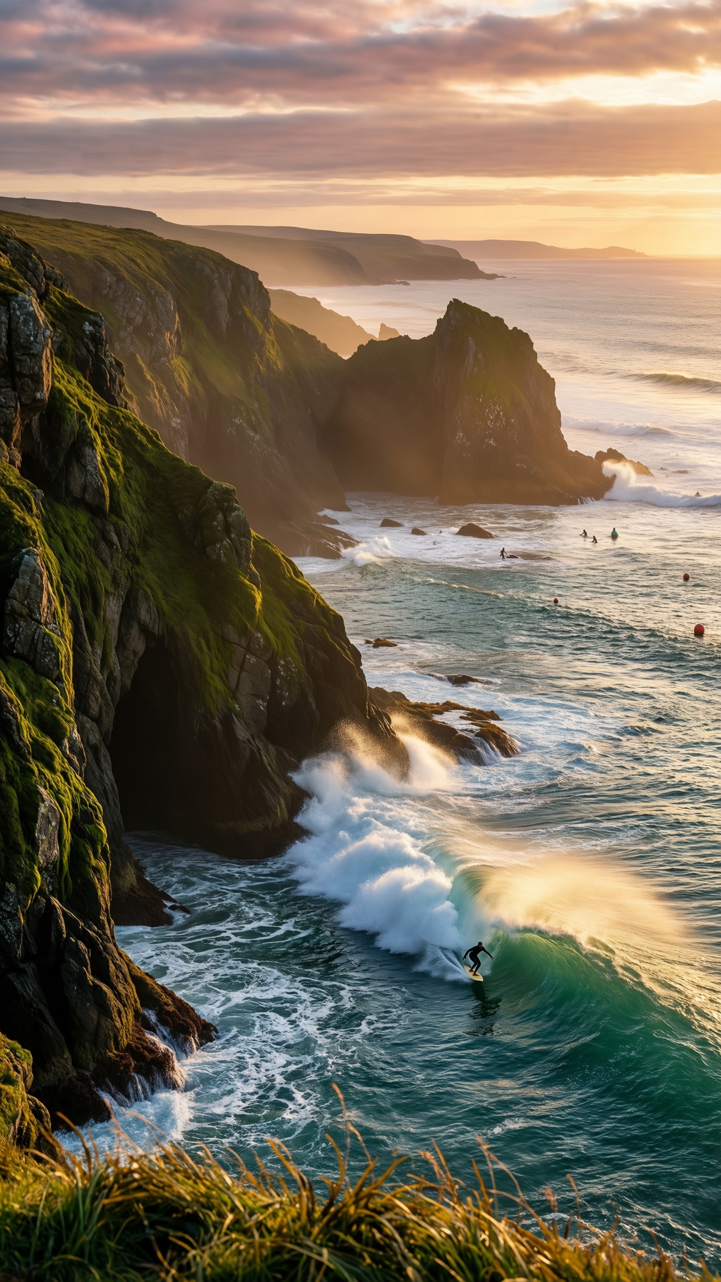Sunset Surfing Cliffscape 1 - AI generated wallpaper