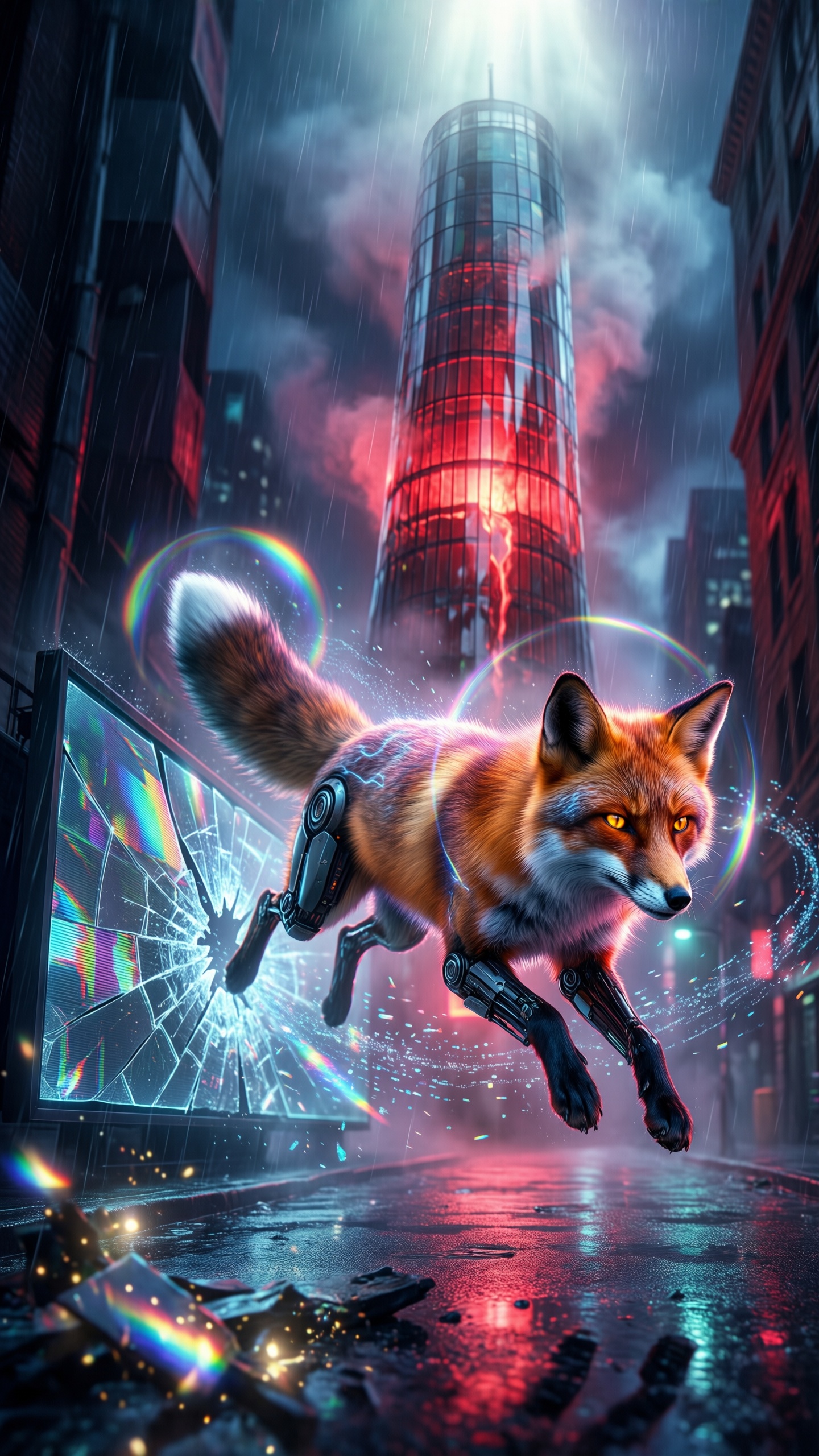 Cyberpunk Fox in Neon City - AI generated wallpaper