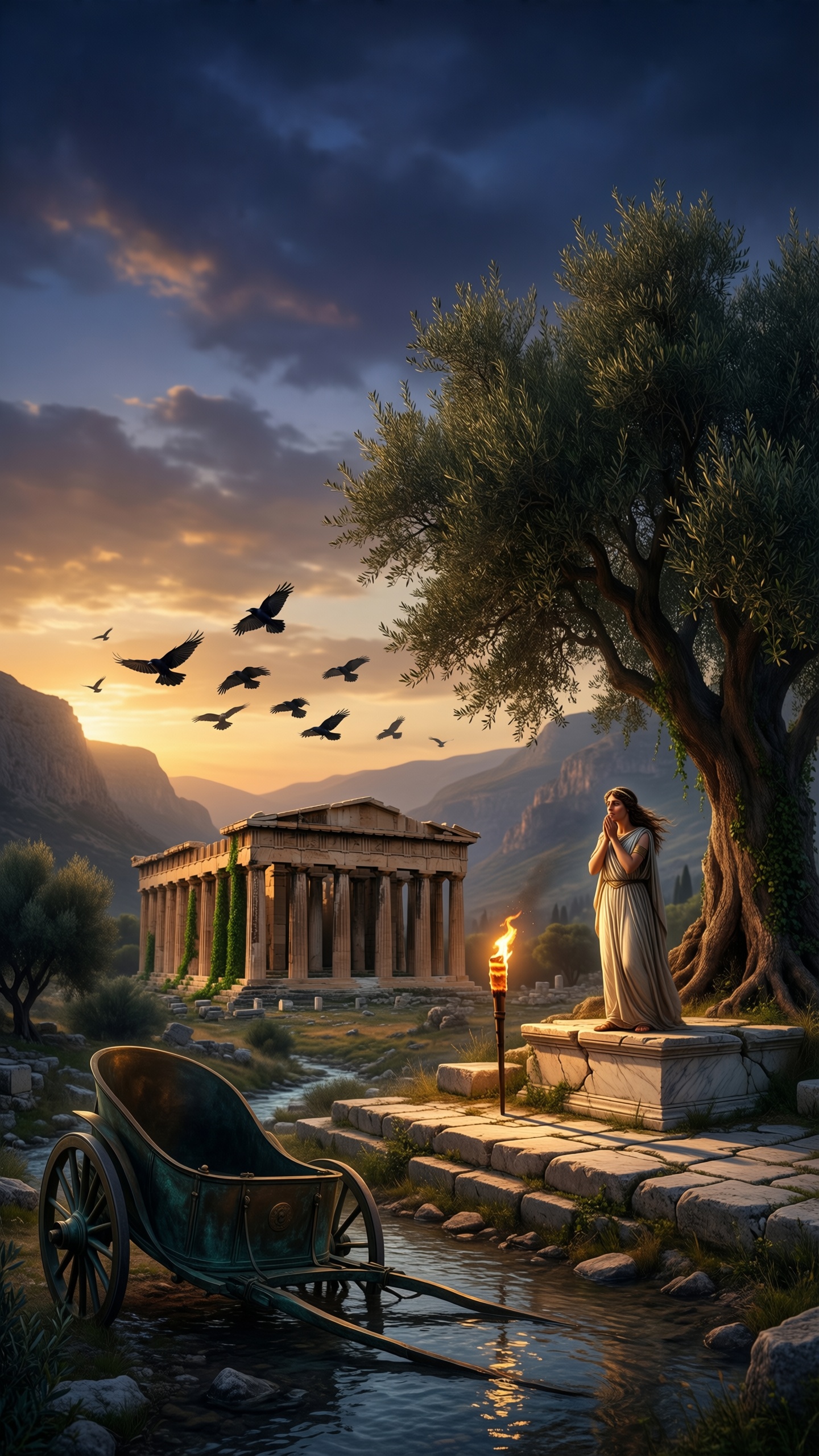 Ancient Greek Temple Sunset - AI generated wallpaper